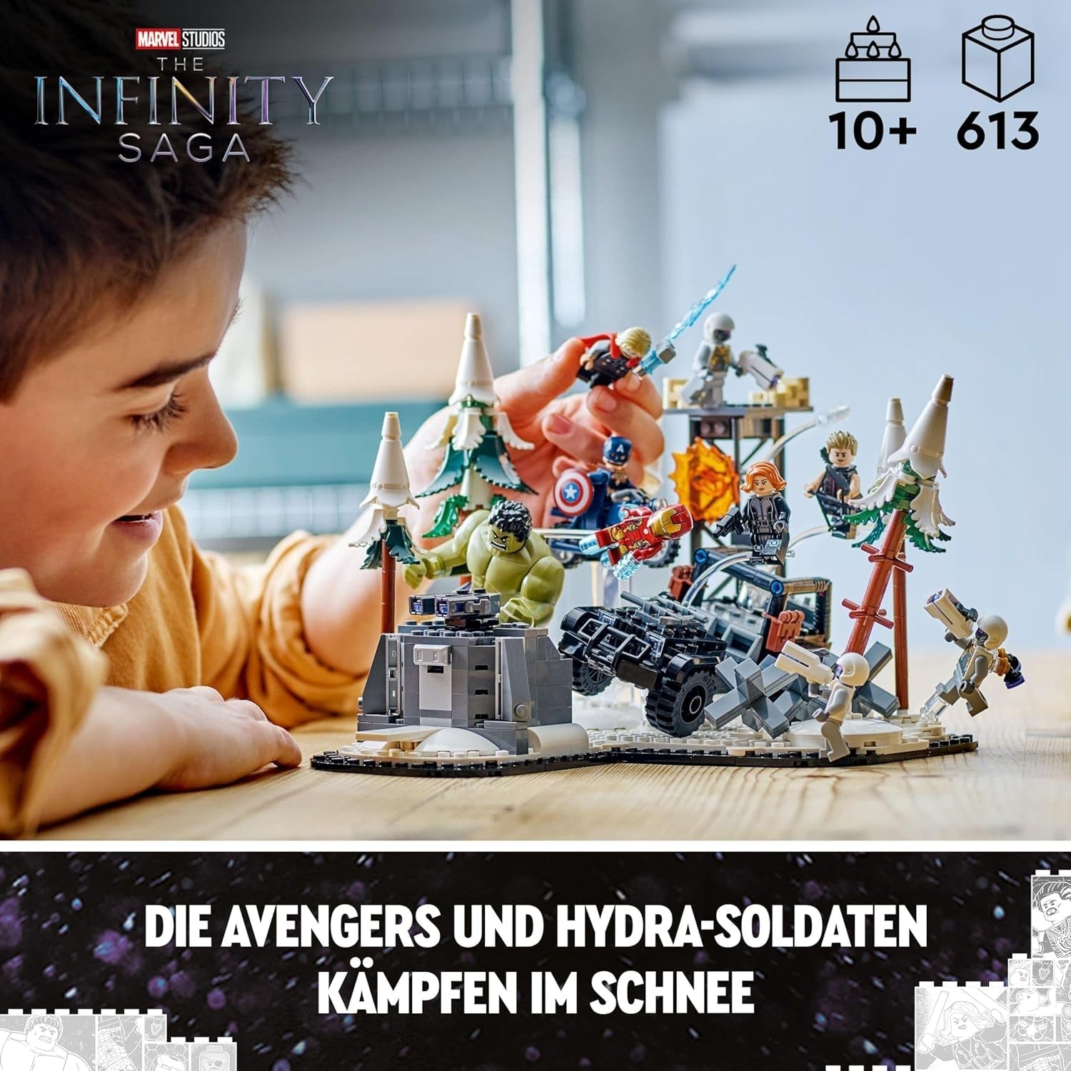LEGO Marvel Avengers Assemble: Age of Ultron, stavějte a hrajte set s 8 minifigurkami superhrdinů, jako jsou Thor, Hulk a Iron Man, stavebnice pro chlapce a dívky, sada dobrodružství 76291 Stavebnice Besuche den LEGO-Store