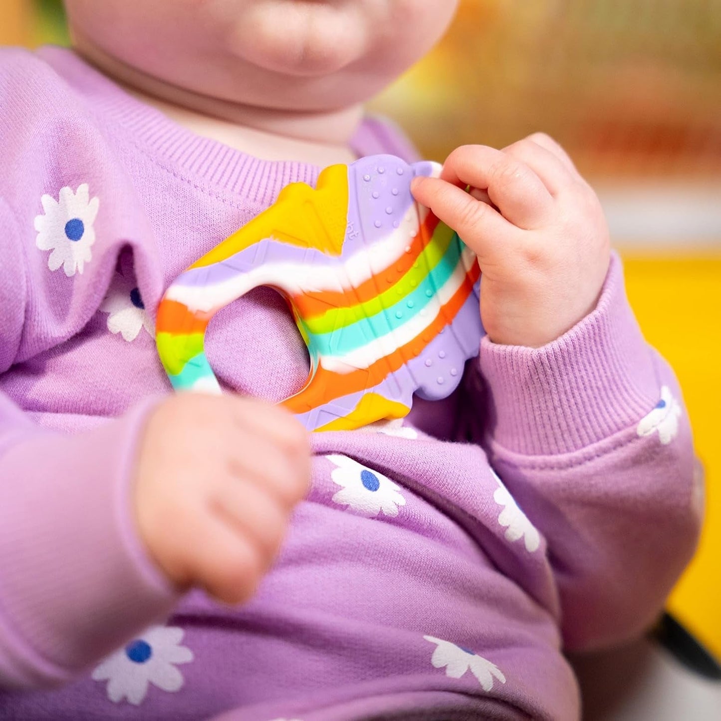 Jasné starty Zklidňující měkké servírovací silikonový kroužek na kousátko, zmrzlinový kornout snadno uchopitelný, bez BPA, unisex, 3 měsíce+