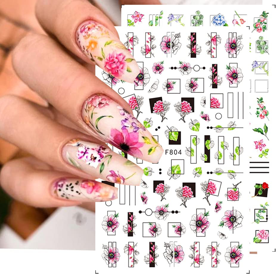 JMEOWIO Nálepka na nehty Frühling Blumen 10 Blätter Nagelaufkleber Selbtklebend Nail Art Dekorace Nageldesign Zubehör Für Frauen Mädchen