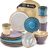 Moritz & Moritz COPA 16-tlg Geschirrset 4 Personen - Elegantes Teller Set aus hohrstandigem Steinzeug - Geschirr Set 4 Personen aus je 4x Večeře, Dessertteller, Müslischale & Kaffeebecher