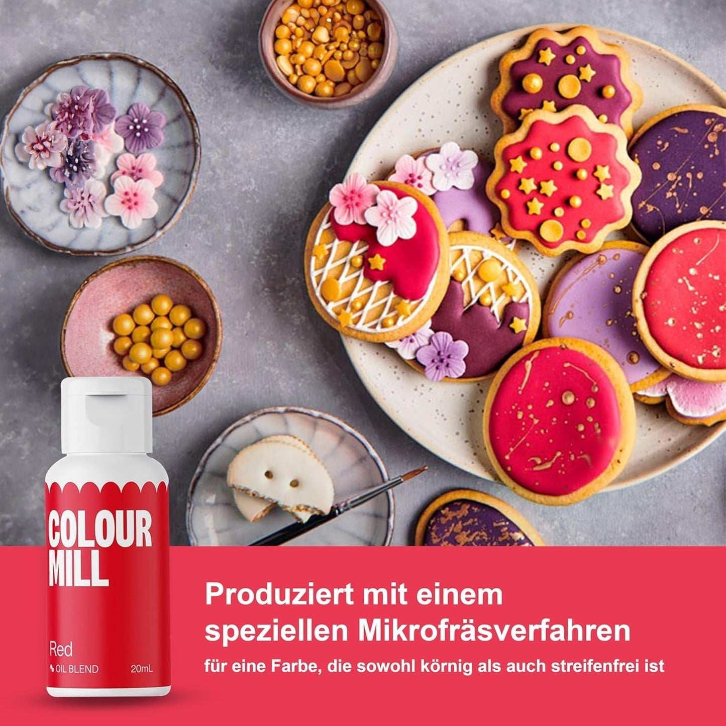 Color Mill Liquid Food Coloring Set - 5 x 20 ml na olejové bázi (černá, růžová, fialová, červená a modrá) - odolná proti UV záření - ideální na pečení a jako poleva na dorty, muffiny a ozdoby dortů