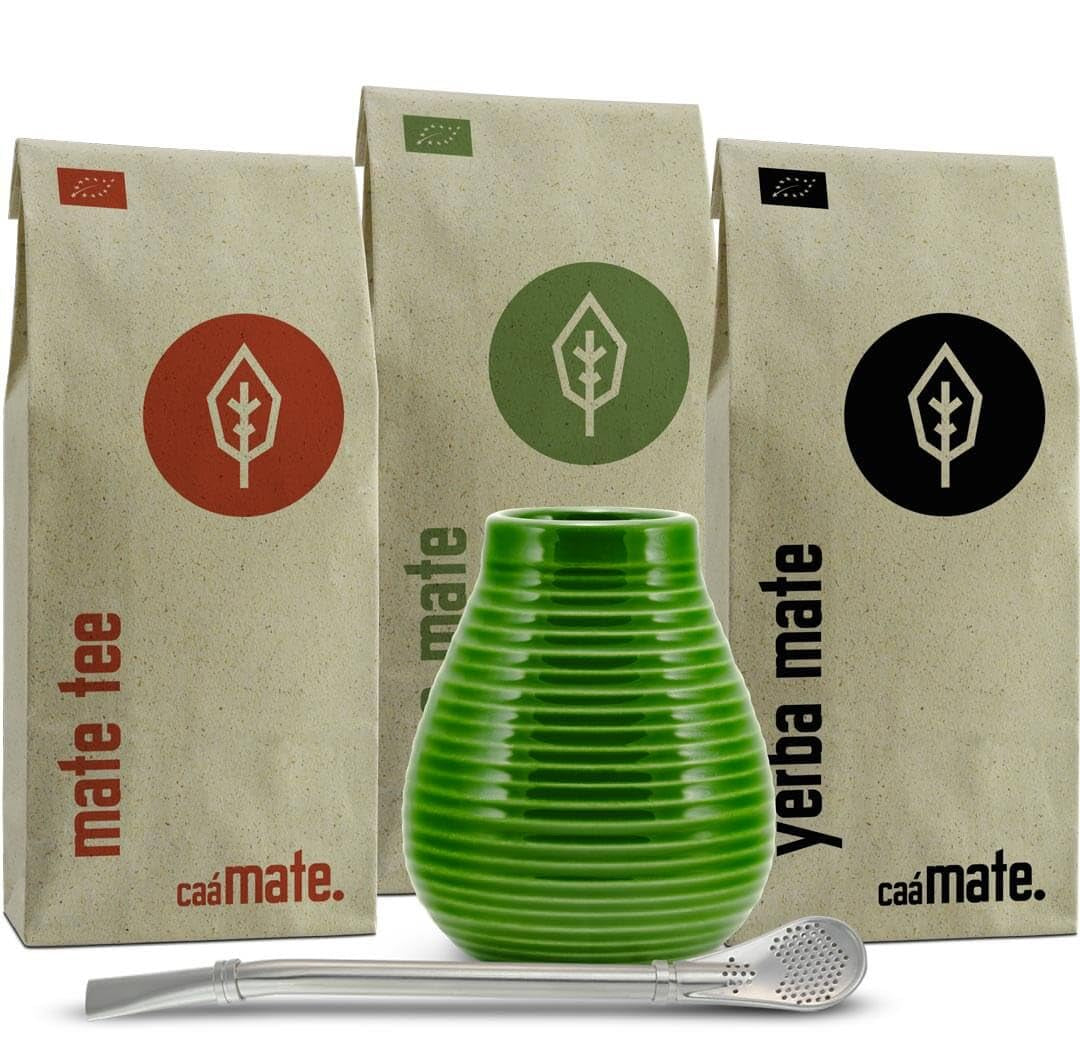 Keramická čajová sada Mate ● 3 druhy BIO Mate + Hrnek Mate + Bombilla + návod na přípravu (Vintage)