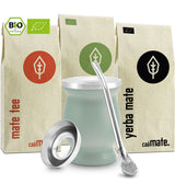 Čajová sada Mate Bio ● 3 sortimenty Mate + Dvoustěnný hrnek Mate z nerezové oceli + Bombilla + Návod na vaření (černý)
