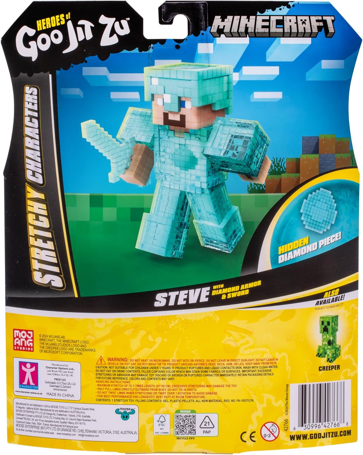 Heroes of Goo Jit Zu - Rozšiřitelná figurka Minecraftu - Steve s diamantovým brněním a mečem, super strečová Goo výplň se skrytým diamantovým prvkem uvnitř, rozšiřitelná na 3x velké akční figurky Naty Shop