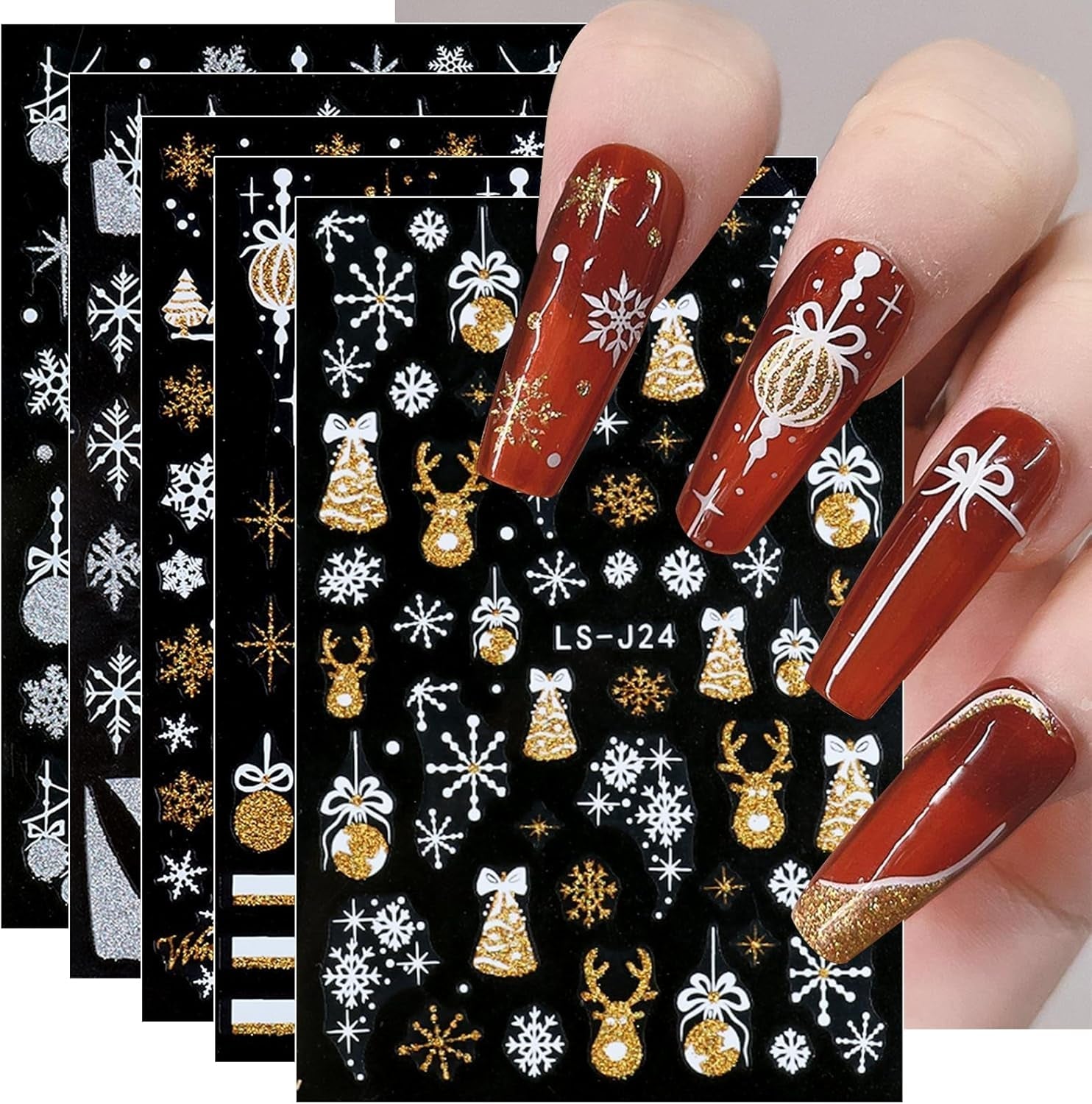 JMEOWIO Nálepka na nehty Weihnachten Gold Glitter Silber 8 Blatt Nálepka na nehty Selbtklebend Nagelaufkleber Schneeflocke Winterurlaub Dekoration Nageldesign Zubehör