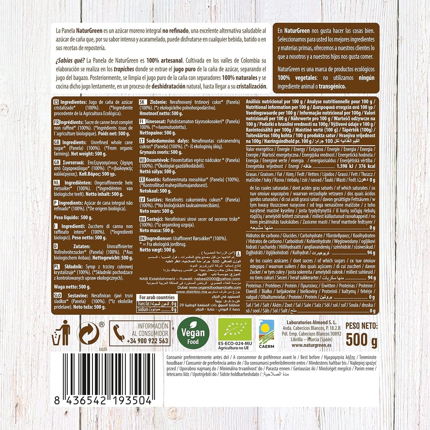 - Organický krystalizovaný panel, čistý cukr, ekologické sladidlo, přírodní šťáva z cukrové třtiny - 500 g, balení 12 sladidel Naty Shop