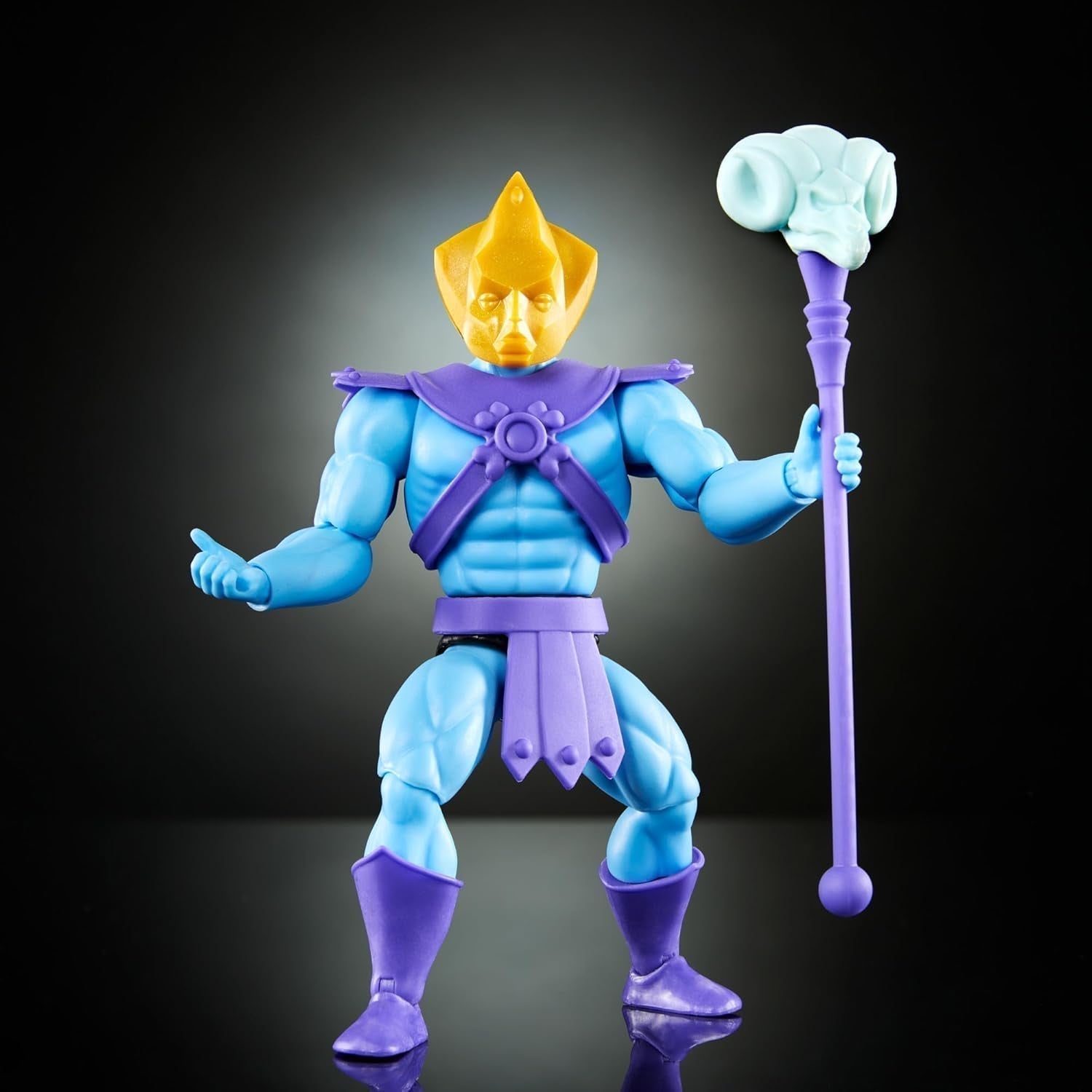 Hračka Masters of the Universe Origins, figurka Skeletor z kolekce kreslených filmů, padouch stojící cca. 14 cm s brněním, holí, mečem a 2 maskami, HYD24 akční figurky Naty Shop