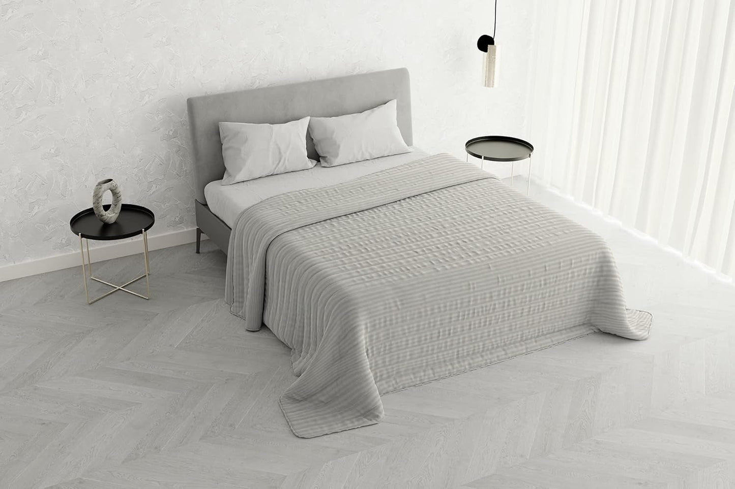 Letní přikrývka Satin Stripes, polyester, krémová, 260X250 Cm Přikrývky a přikrývky Naty Shop