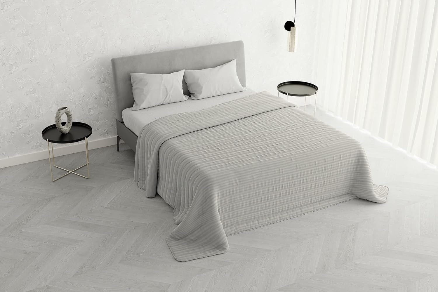 Letní přikrývka Satin Stripes, polyester, krémová, 260X250 Cm Přikrývky a přikrývky Naty Shop