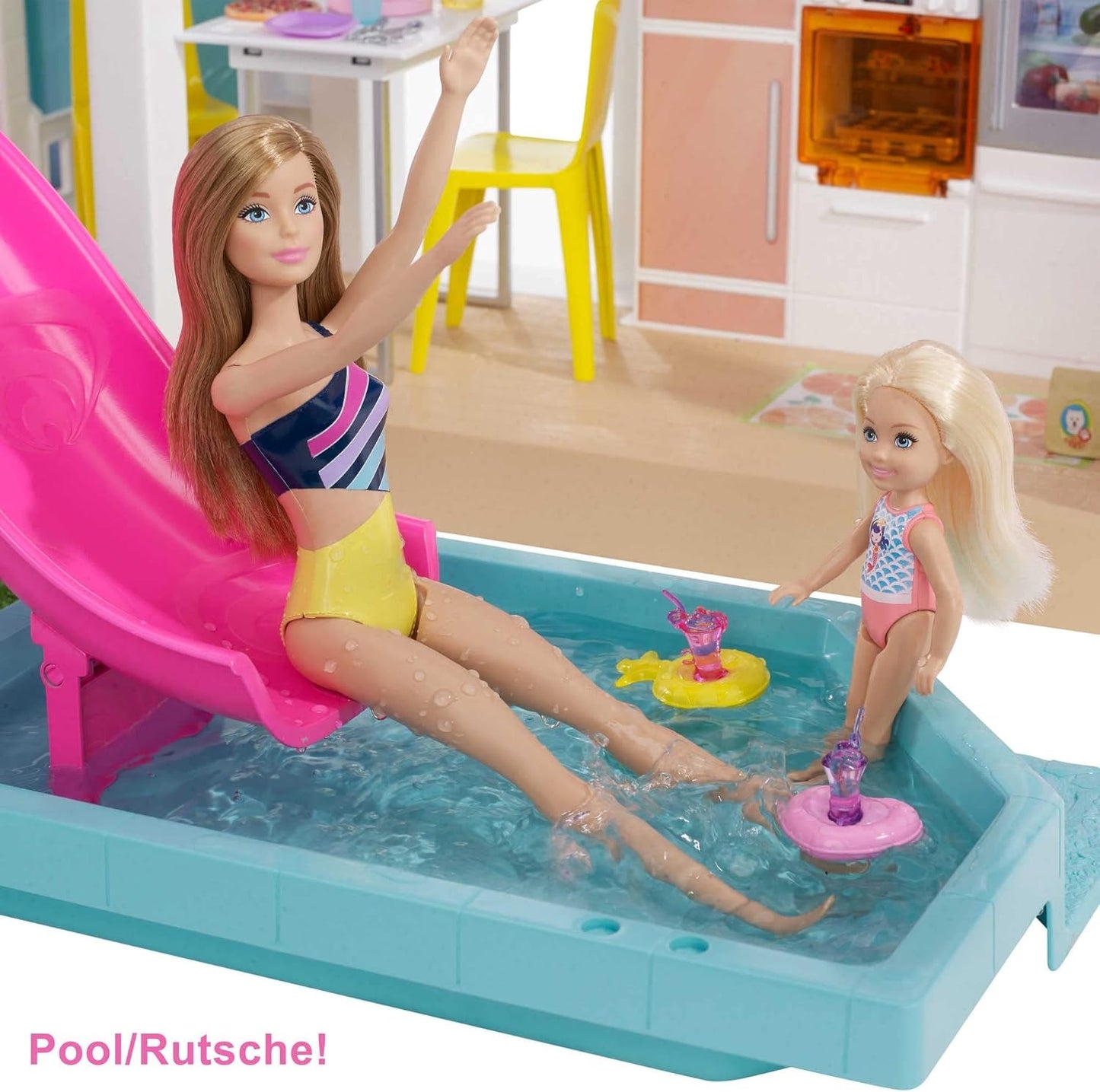 Dům snů Barbie (114 cm), 3patrový domeček pro panenky, bazén, skluzavka, výtah pro invalidní vozíky, 75 doplňků, panenky, vhodné jako dárek pro děti od 3 let, domečky pro panenky Naty Shop GRG93