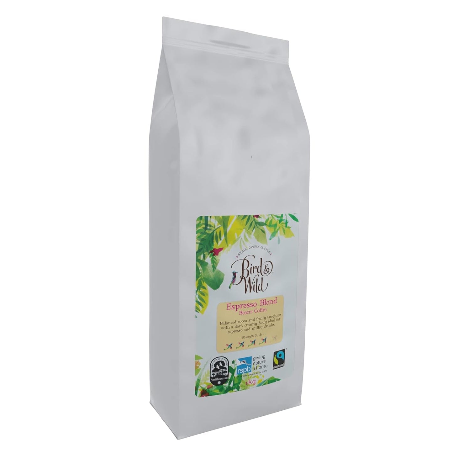 Směs kávových zrn na espresso 1 kg středně pražená Fairtrade organický odstín Pěstované celé zrnko vhodné pro ptáky 1 kg čistá hmotnost