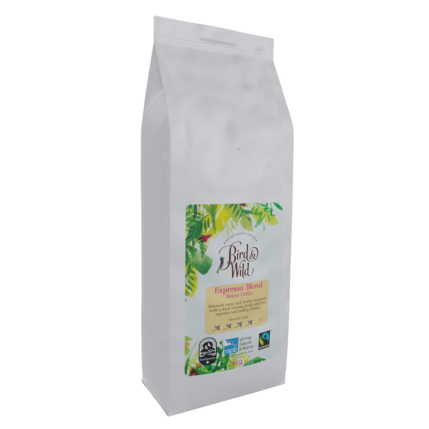 Směs kávových zrn na espresso 1 kg středně pražená Fairtrade organický odstín Pěstované celé zrnko vhodné pro ptáky 1 kg čistá hmotnost