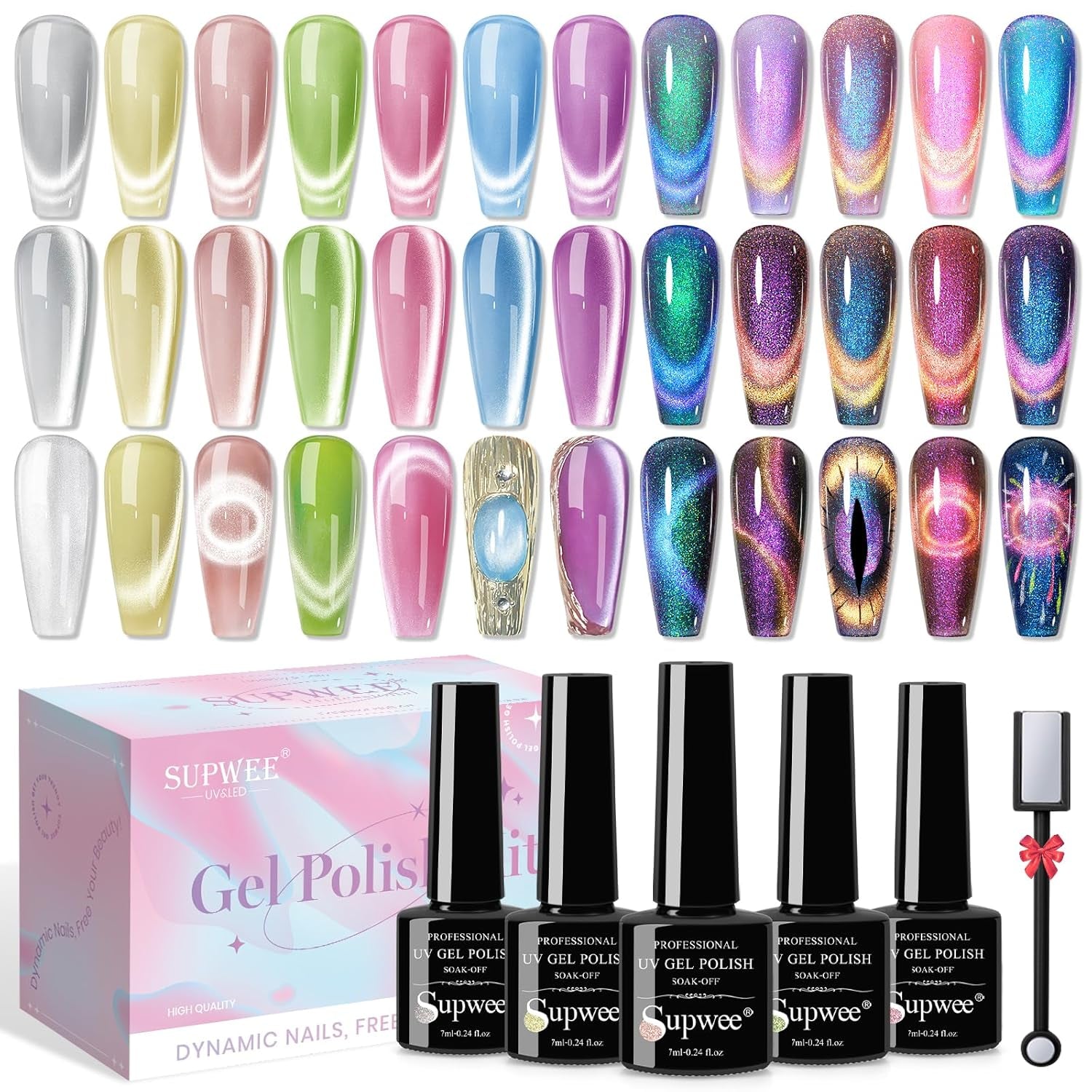 Magnet na nehty SUPWEE 5 v 1, růžový magnet pro kočičí oči pro Nägel Multifunktions Magnetstift DIY Magic 3D Magnet Stick Pen Set Nail Art Magnet Stick Für Nail Art Diy-Zubehör