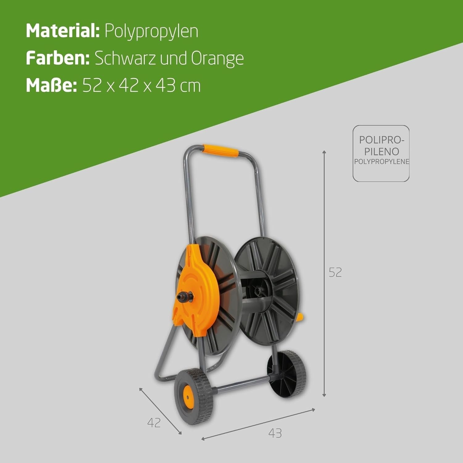 Amig - Hadicový naviják | pro 1/2" hadice | max. 60 m návin | s klikou pro snadné navíjení | polypropylen | oranžová a šedá