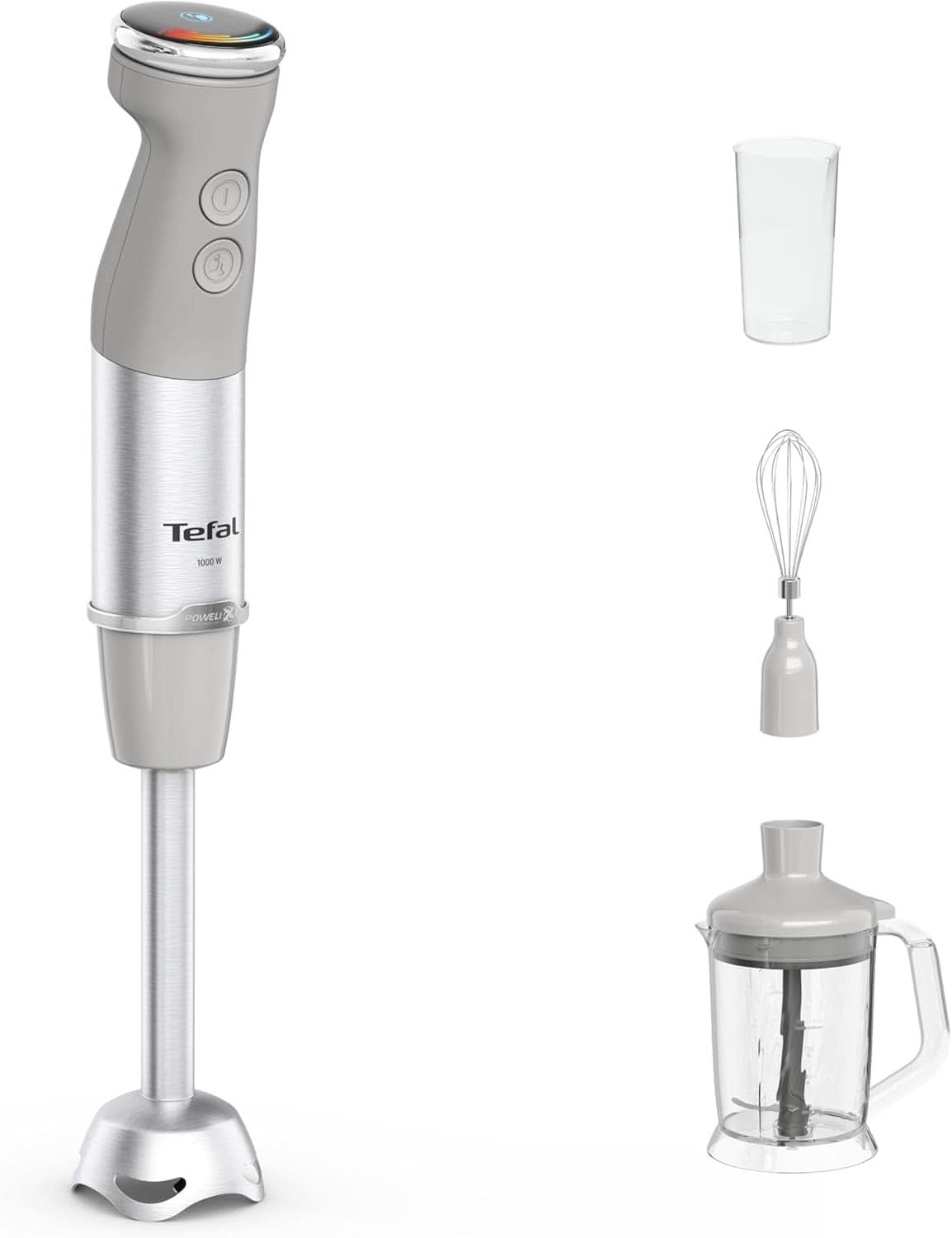 Tefal Quickchef+ 3-v-1 XL Stabmixer/Zerkleinerer/Schneebesen, 1000 W, Intuitivní ovládání větrání, Turbo-Taste, Powelix-Messer-Technologie, Edelstahl, Grau, HB67MB30 Kitchen Naty Shop