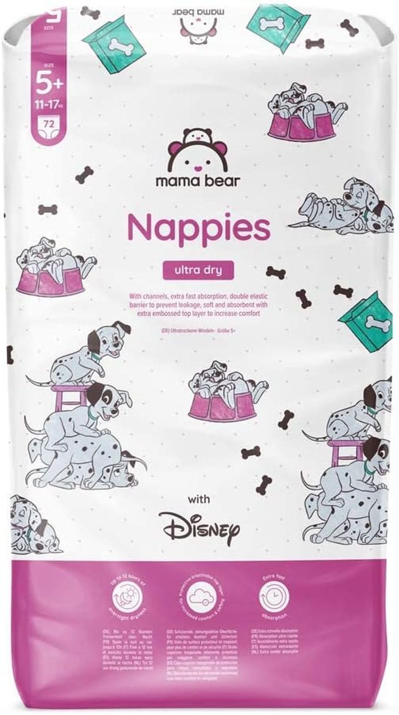 Ultra suché plenky Mama Bear Disney velikost 4 (8-14 kg), bílé, 84 kusů (1 balení) Naty Shop Velikost 5+ (11-17 kg) Jedno balení