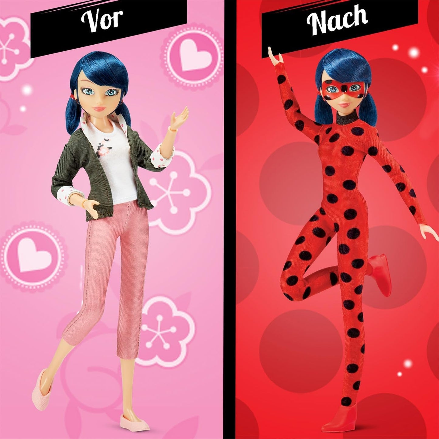 BANDAI - Miraculous Ladybug - Módní panenka Marinette a Ladybug - 26cm kloubová panenka se 2 outfity - Kloubová panenka Miraculous Toy - Hračka pro děti od 4 let - P50355