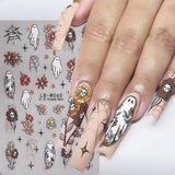 JMEOWIO Nálepka na nehty Halloween 9 Blatt Nálepka na nehty Selbtklebend Nagelaufkleber Süße Geisterblume Dekoration Nageldesign Zubehör