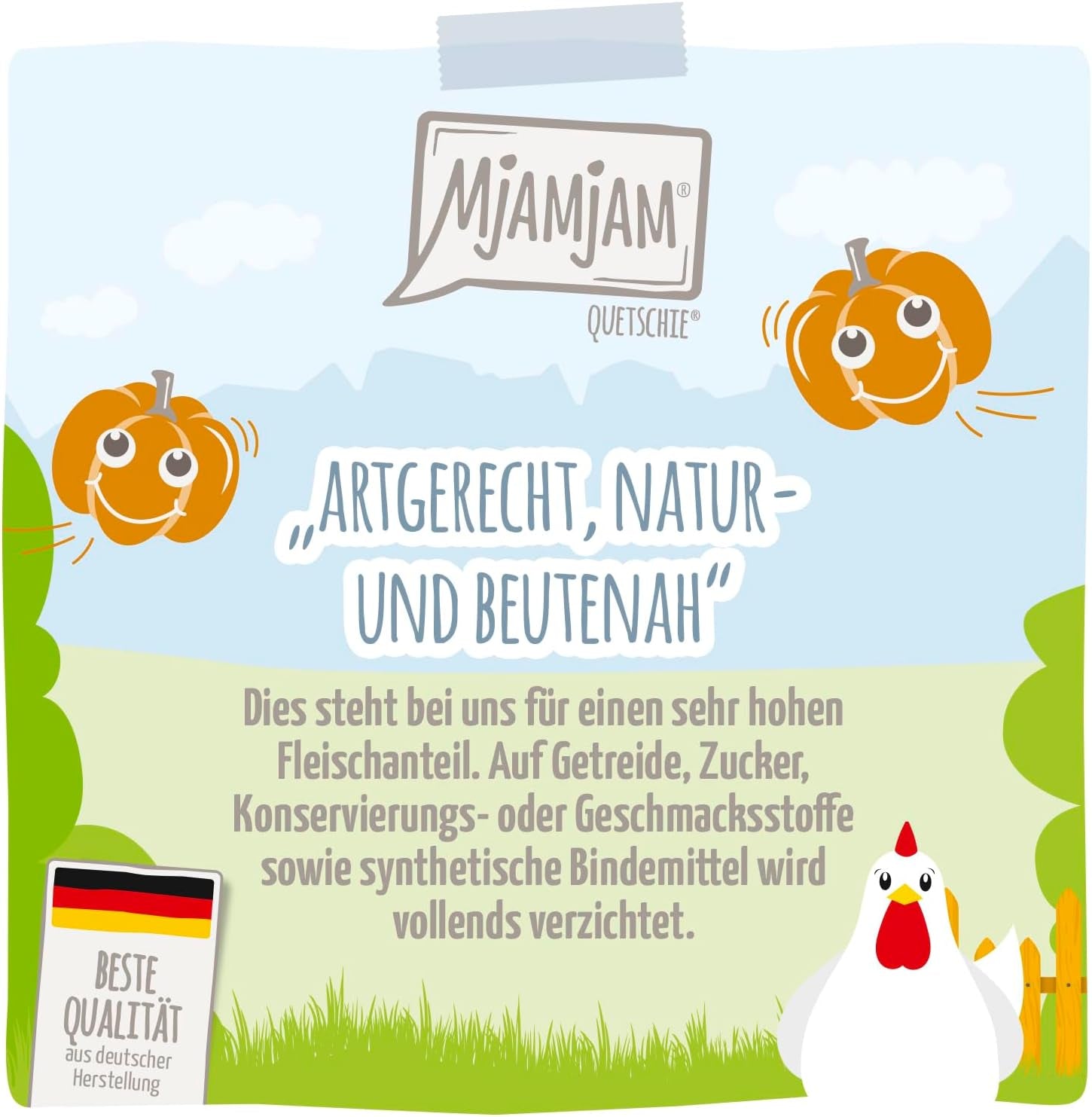 MjAMjAM - Quetschie - Chicks & Friends fabelhaftes Huhn an gedämpftem Kürbis 12 x 125 g
