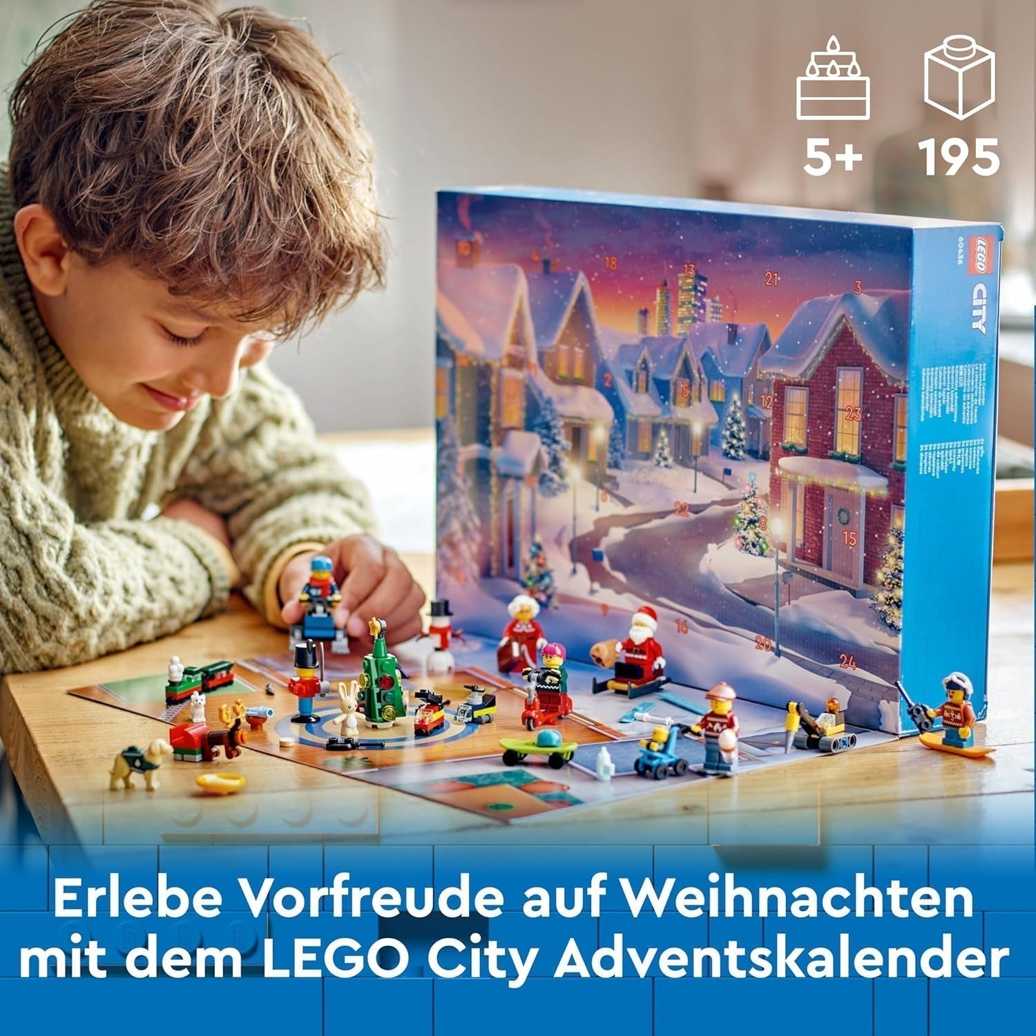 LEGO City Adventní kalendář 2024, adventní dárek pro děti od 5 let, 24 překvapení, minifigurky ve vánočním overalu, Santa Claus a paní Santa Clausová, vánoční dárek 60436 Stavebnice Besuche den LEGO-Store