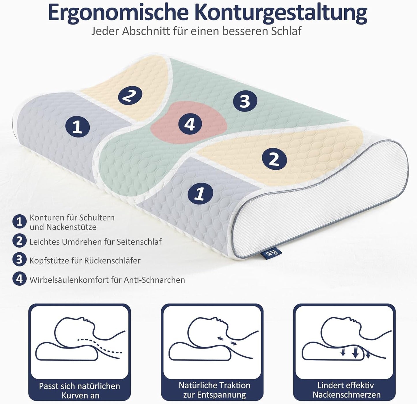 BedStory polštář z paměťové pěny, výškově nastavitelný polštář na podporu krku, ergonomický polštář, boční polštář na spaní pro záda a žaludek (60x36x12/10cm)