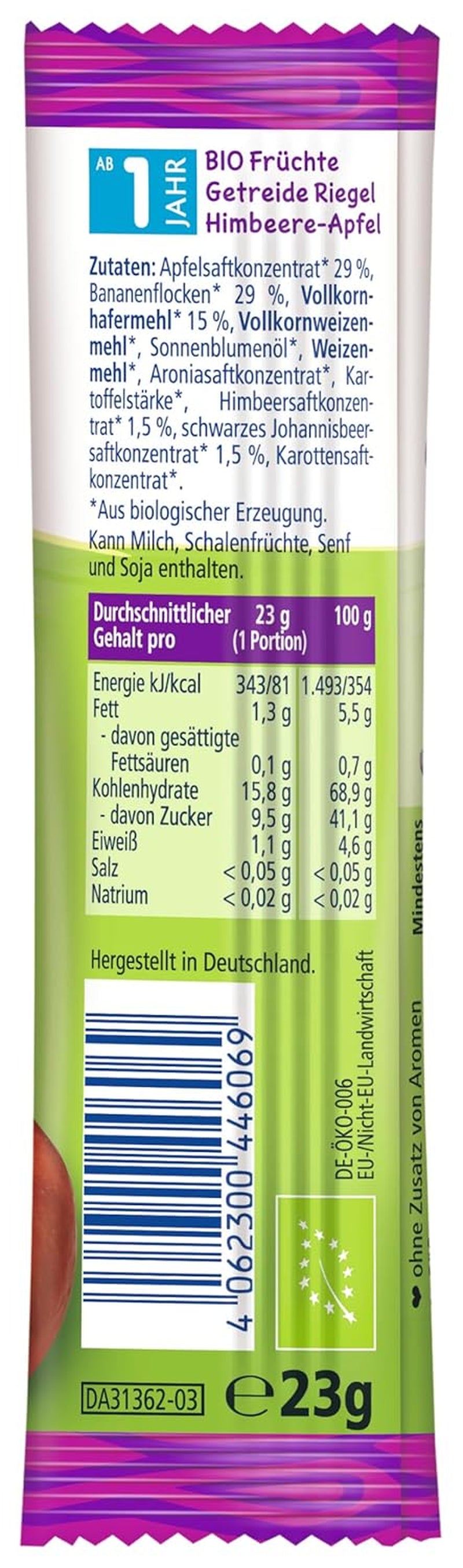 Tyčinky HiPP Zebra s příchutí malina a banán jablko (22 x 23g), od 1 roku, slazené pouze ovocem, v nejlepší bio kvalitě