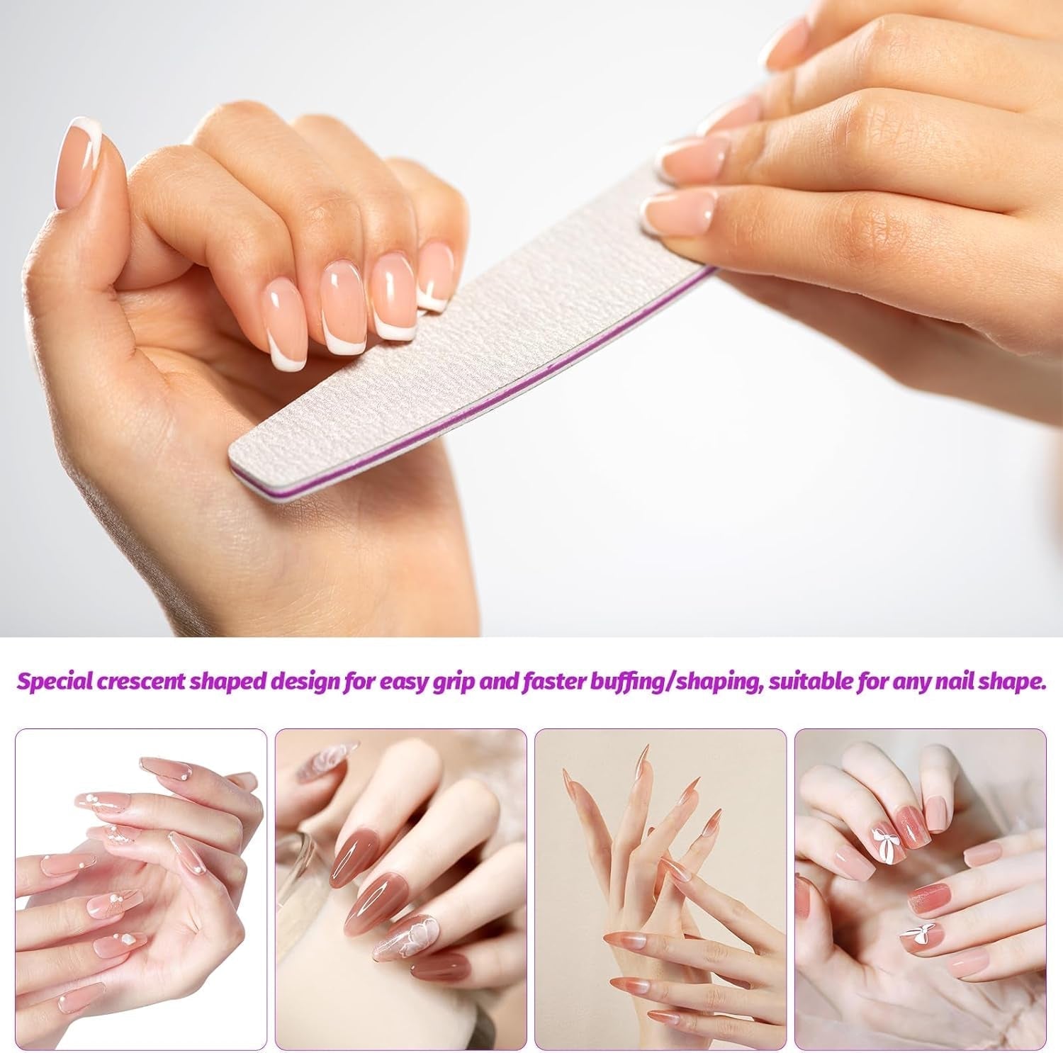 50 Stück Nagelfeile 100/180, Halbmond Nagelfeilen Für Gelnägel, Doppelseitige Nagelfeilen Set, Pilník na nehty, Grit Jednorázový pilník na nehty Für Nagelstudios DIY Nail Art Zuhause, Weiß