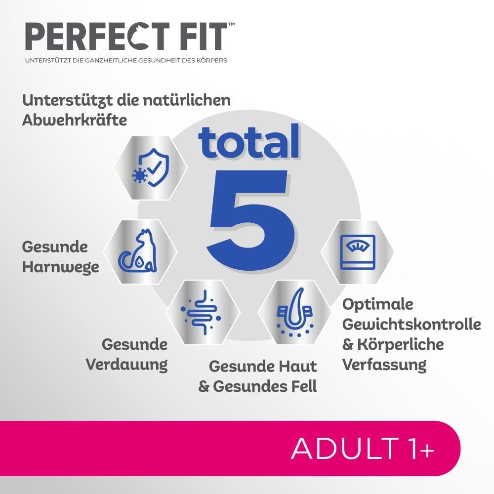 Perfect Fit Adult 1+ výběr mokrého krmiva s lososem, hlubinnými rybami, hovězím a kuřecím masem, 48 sáčků, 12x85g (balení po 4 ks) - Prémiové vlhké krmivo pro dospělé kočky od 1 roku věku