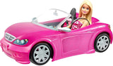 Panenka Barbie a růžový třpytivý kabriolet, realistické pneumatiky, logo, hračka pro děti od 3 let, DJR55