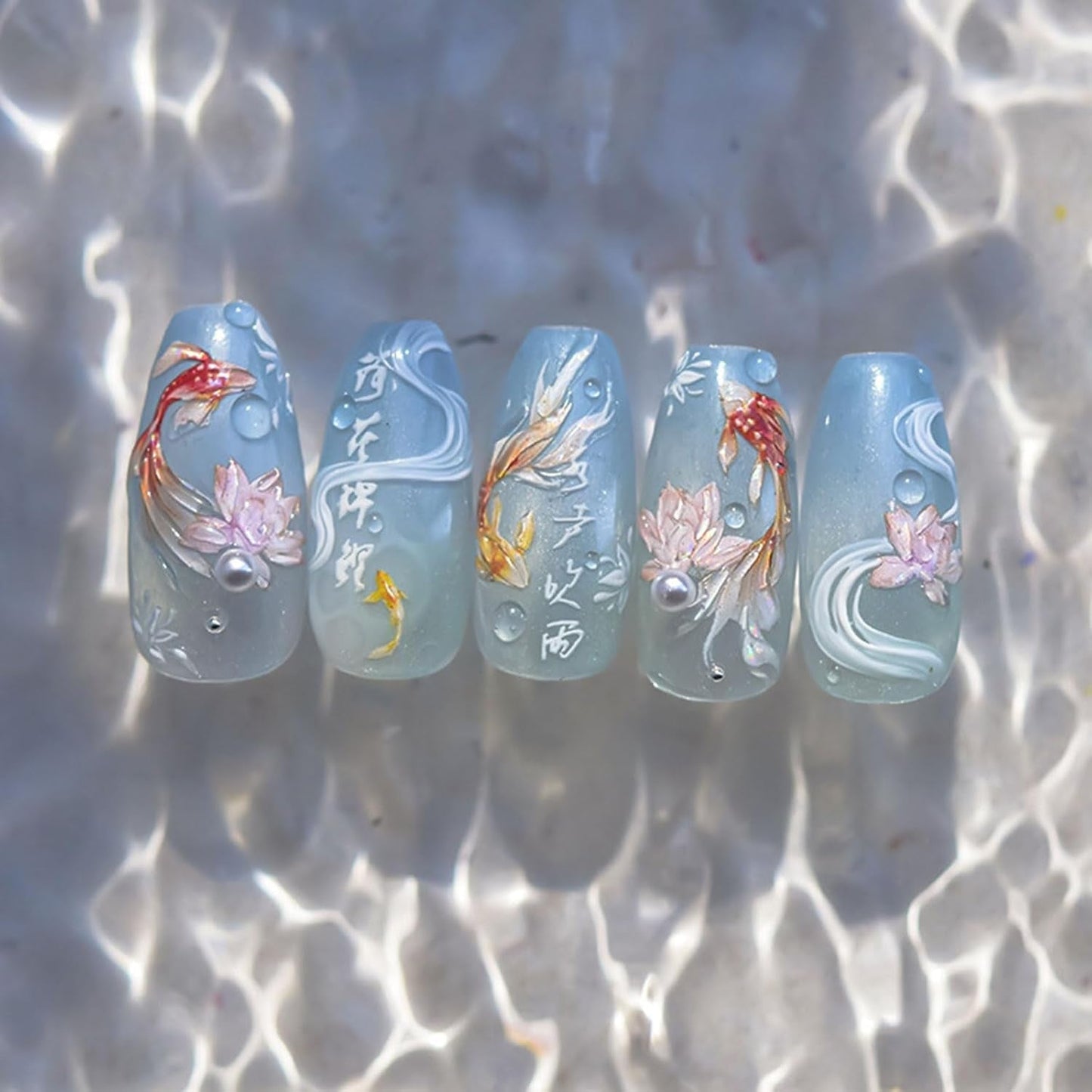 JMEOWIO 3D Nálepka na nehty Koi Fisch Nálepka na nehty Selbstklebend Nagelaufkleber 5D Stereoskopická dekorace Nageldesign Zubehör 1 Blatt