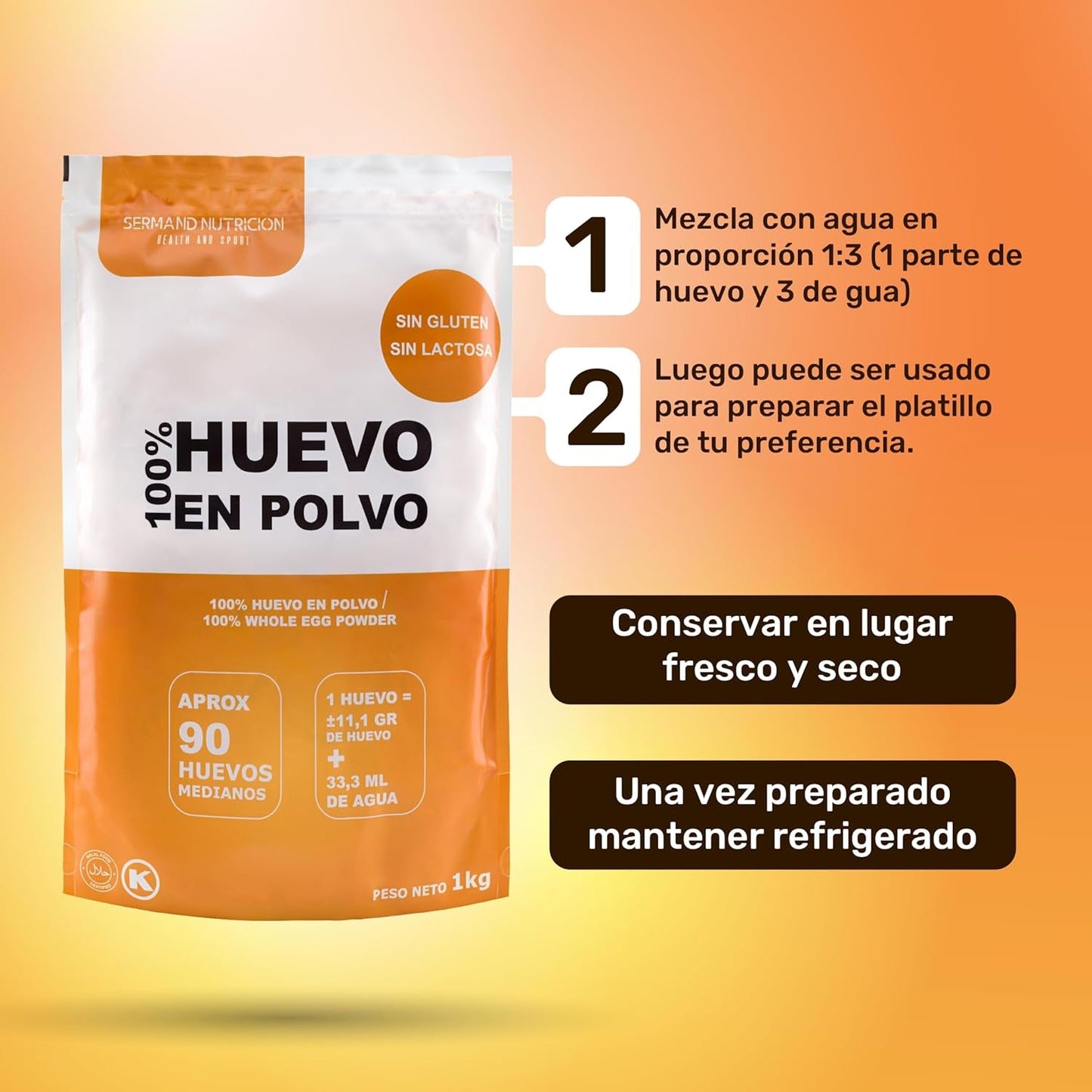Eipulver aus Freilandeiern (1 kg) | Pasteurisiertes Vollei Pulver | Ohne Zusatzstoffe | Glutenfrei & laktosefrei | Vakuumverpackung im Zip-Beutel