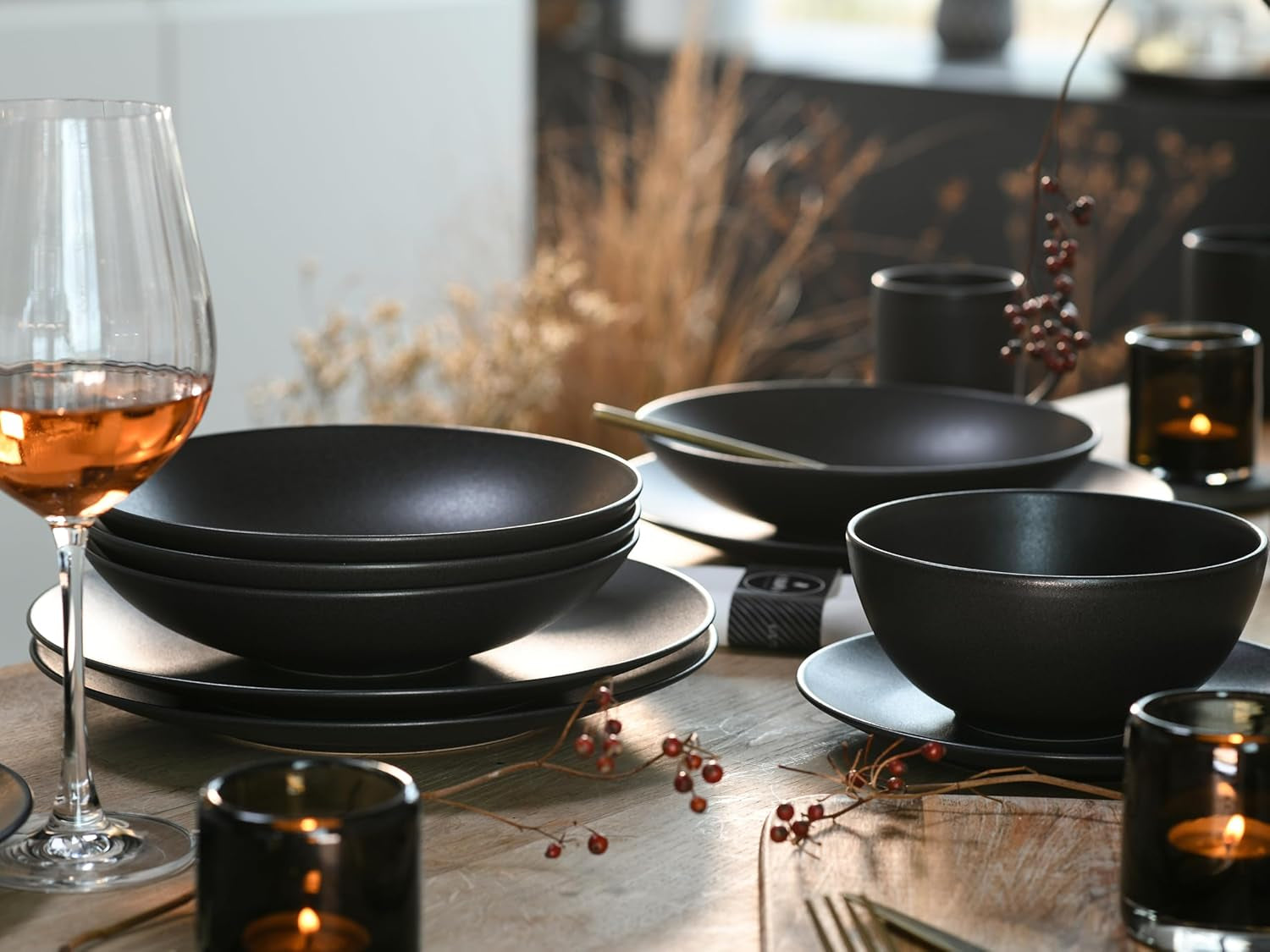 Creatable, 23146, SOFT TOUCH BLACK Series, 20dílná sada nádobí, Porcelánová kombinovaná služba, Vhodné do myčky a mikrovlnné trouby, Vyrobeno v Portugalsku