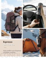 CONQUECO 12V espresso do auta: Přenosný espresso kávovar s baterií pro kempování a cestování – rychlé zahřátí za 2,5 minuty – 8 šálků espressa na jedno nabití