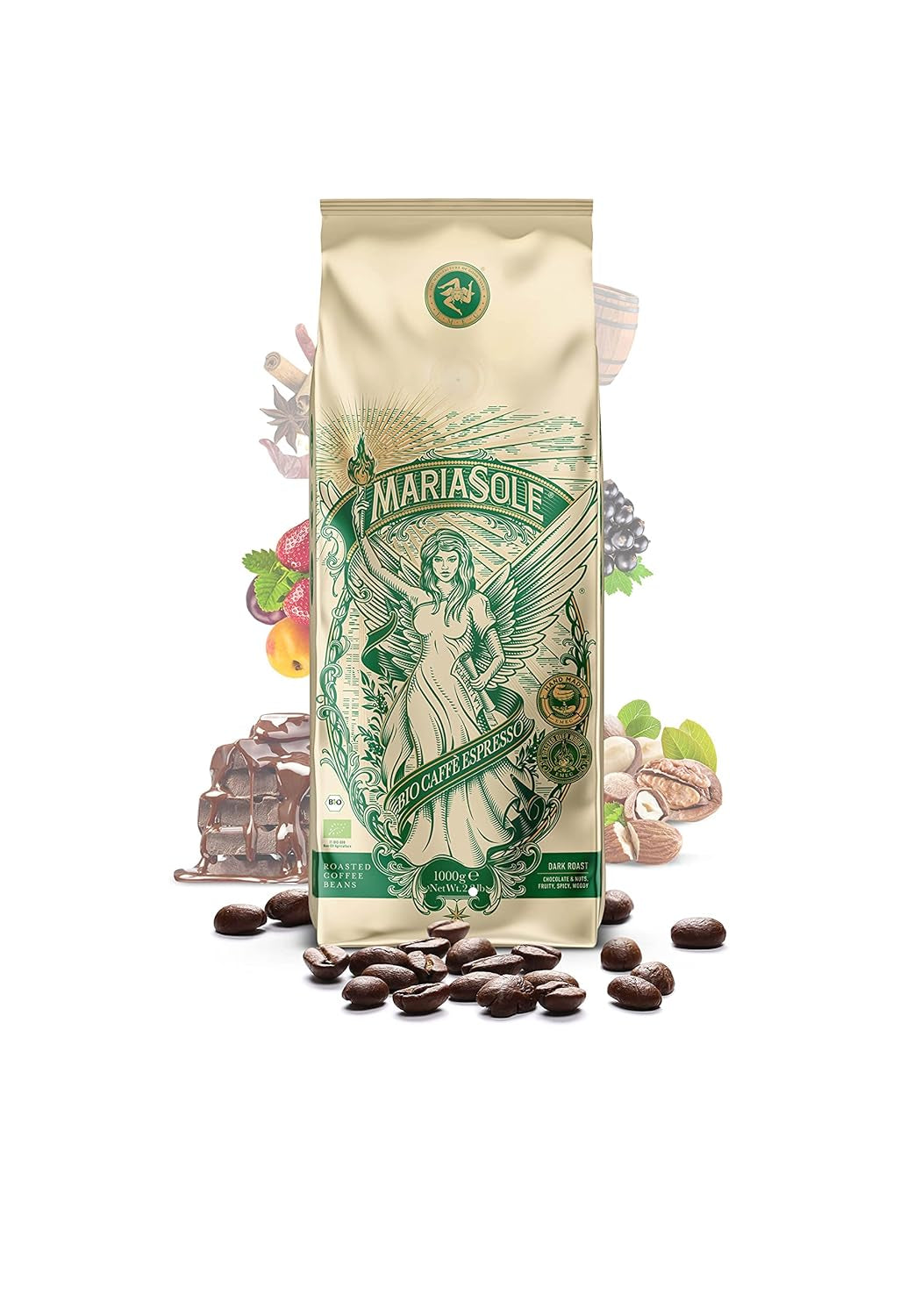 Organická káva na espresso, 250g sáčky – tradiční pražená na dřevěném ohni, Artisanal – prémiová organická kávová zrna pro automatické espresso kávovary a portafiltr