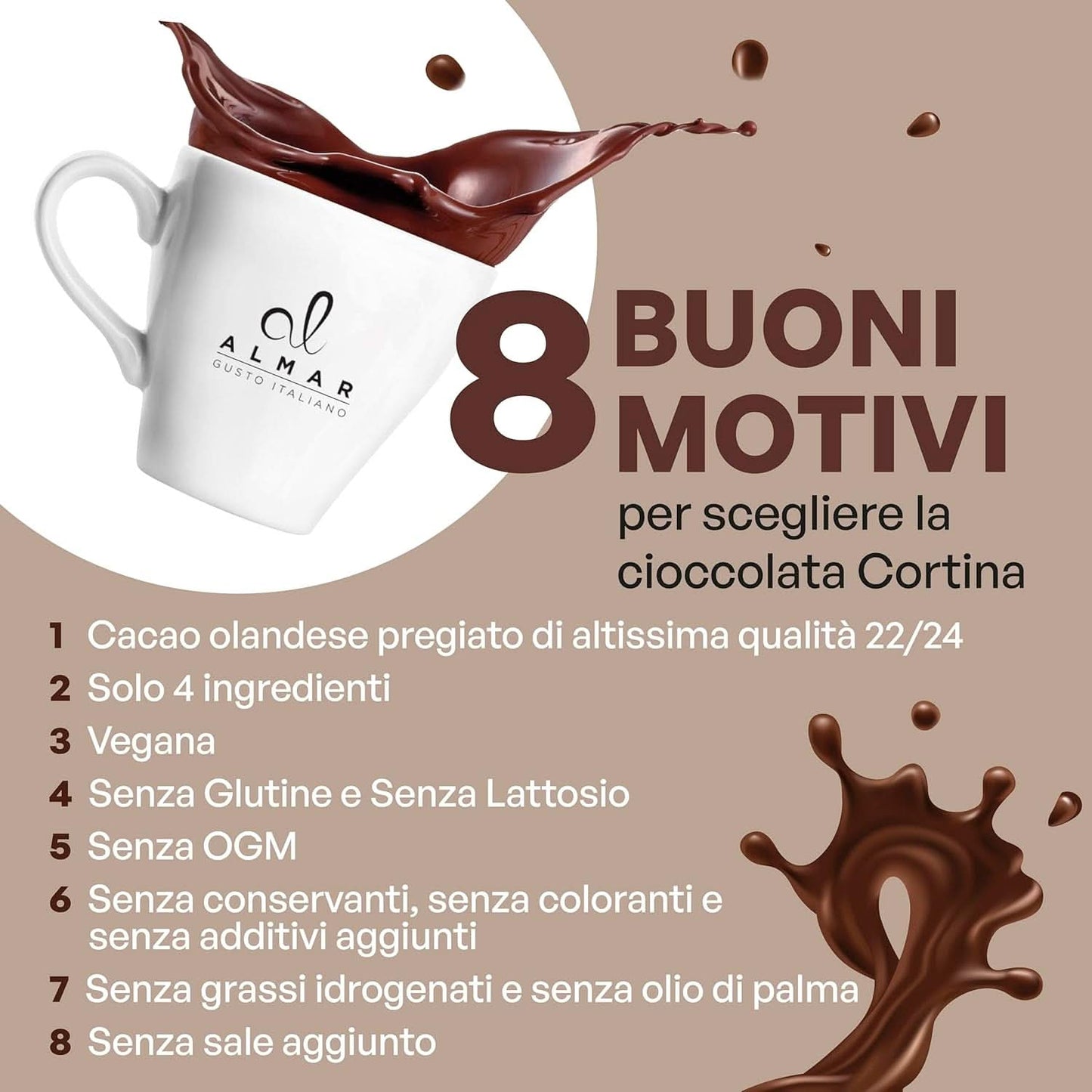 Italská horká čokoláda Cortina TART BITTER CHOCOLATE, 15 sáčků X 30 gramů kakaa a horké čokolády Naty Shop