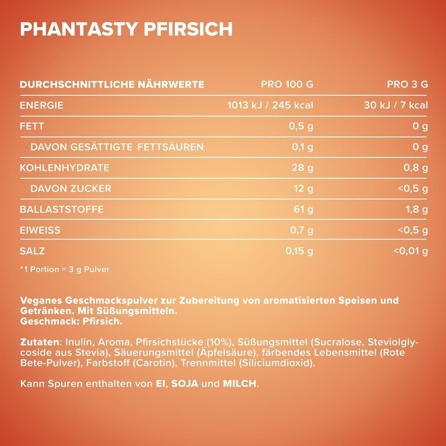 Ironmaxx Phantasty - Creamy Peach 250G Dávka | Vegan Geschmackspulver Mit Echten Frucht- Oder Nussstückchen | Perfekter Zuckerersatz Sweeteners Naty Shop