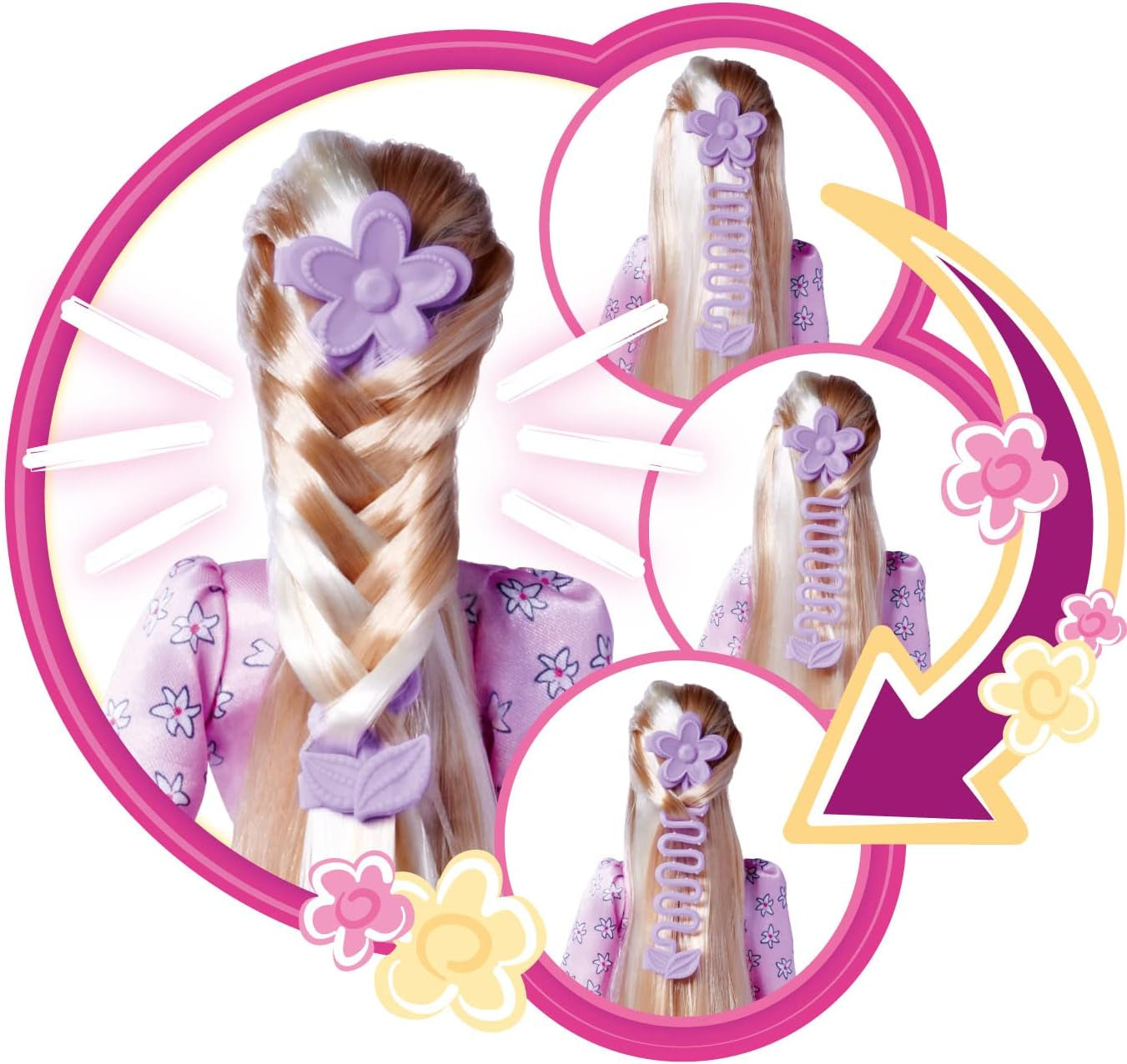 Simba 105733640 - Steffi Love Flower Hair, panenka s extra dlouhými vlasy, obsahuje 6 spon, doplněk do copu a hřeben, 29 cm, věk 3+