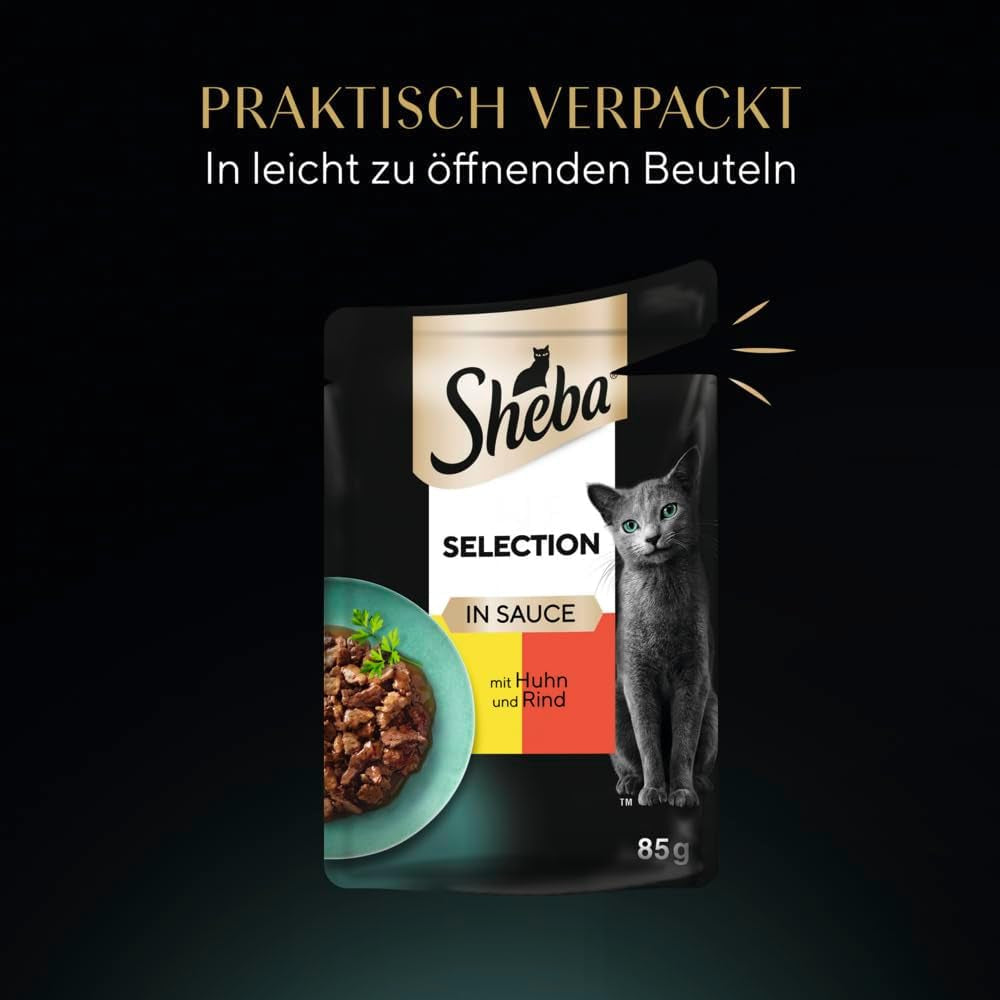 Mokré krmivo pro kočky Sheba Selection v porcovaných sáčcích s kuřecím a hovězím masem v omáčce 28x85g
