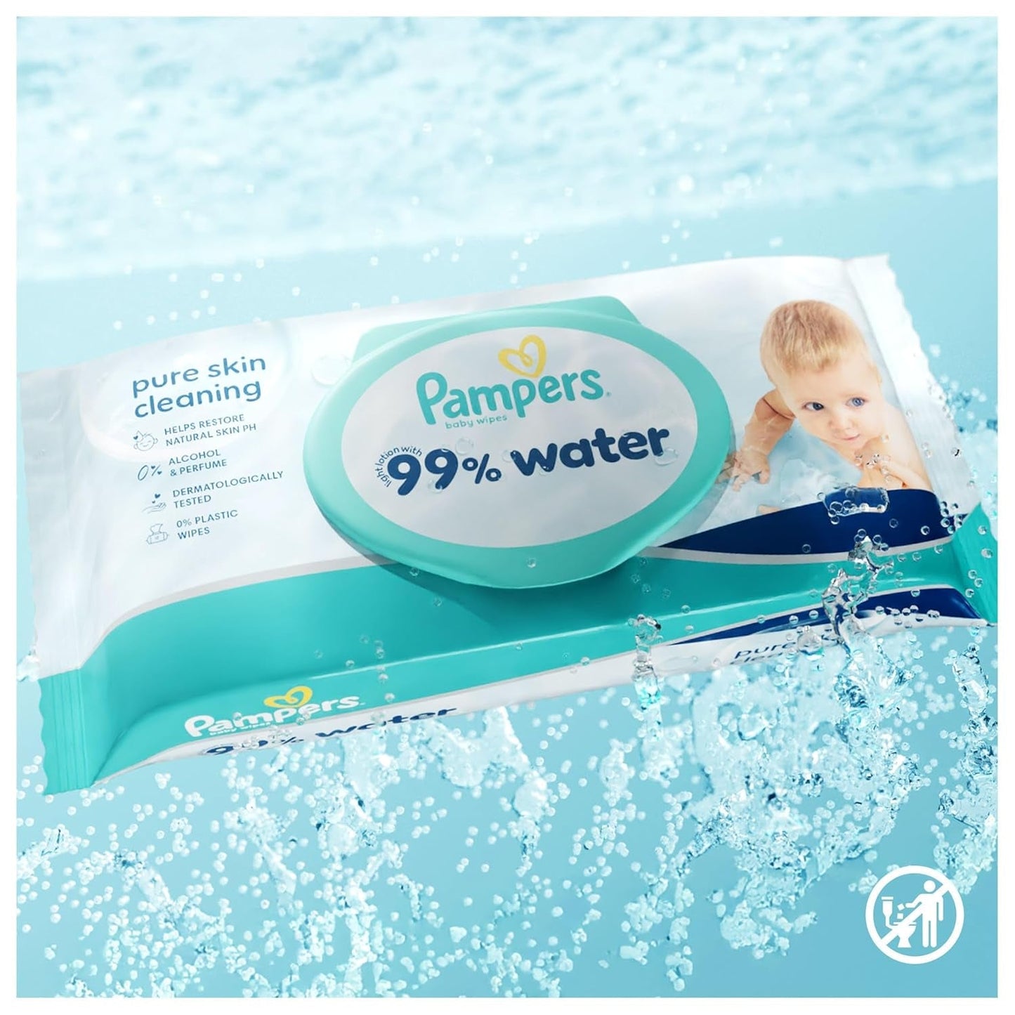 Pampers 99% vodní dětské ubrousky, 12 balení po 60 ubrouscích = 720 dětských ubrousků, lehké mléko 99% voda