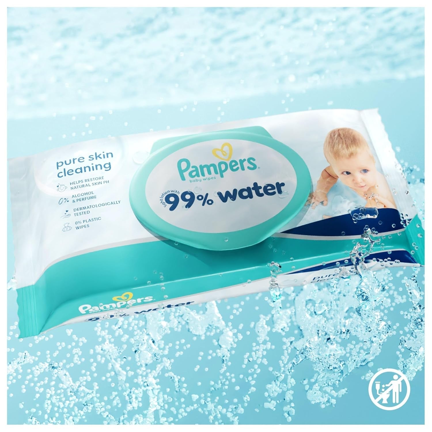 Pampers 99% vodní dětské ubrousky, 12 balení po 60 ubrouscích = 720 dětských ubrousků, lehké mléko 99% voda