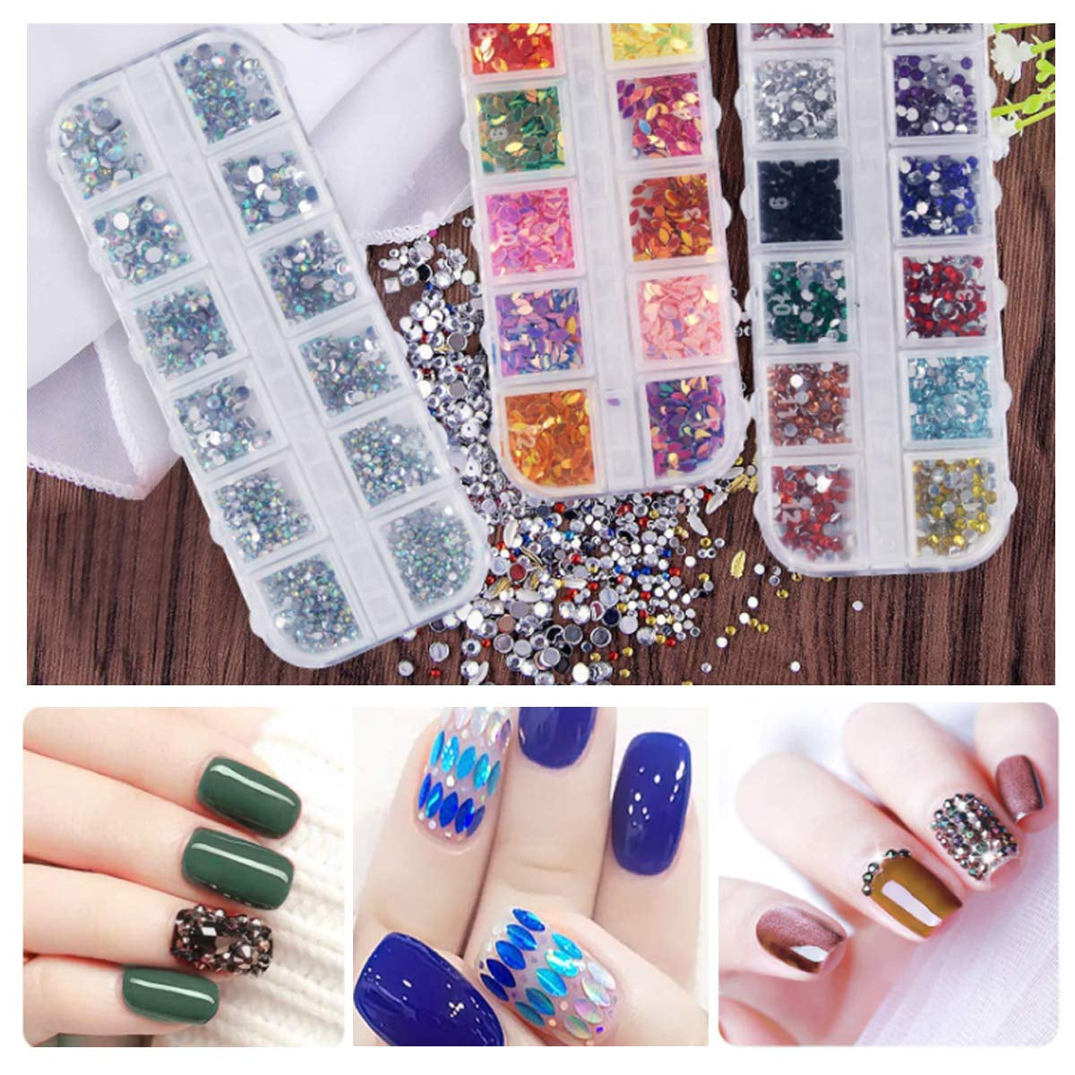 8 Boxen Nail Art Strass Kit - Nail Art Gemischt Strass Set, Nagel Kunst Strasssteine ​​​​Gems Perlen Edelsteine ​​Bunt Pferdeaugen Strass Für Nageldesign Zubehör Mit 1 Pinzetten Und 1 Strass Picker Für DIY