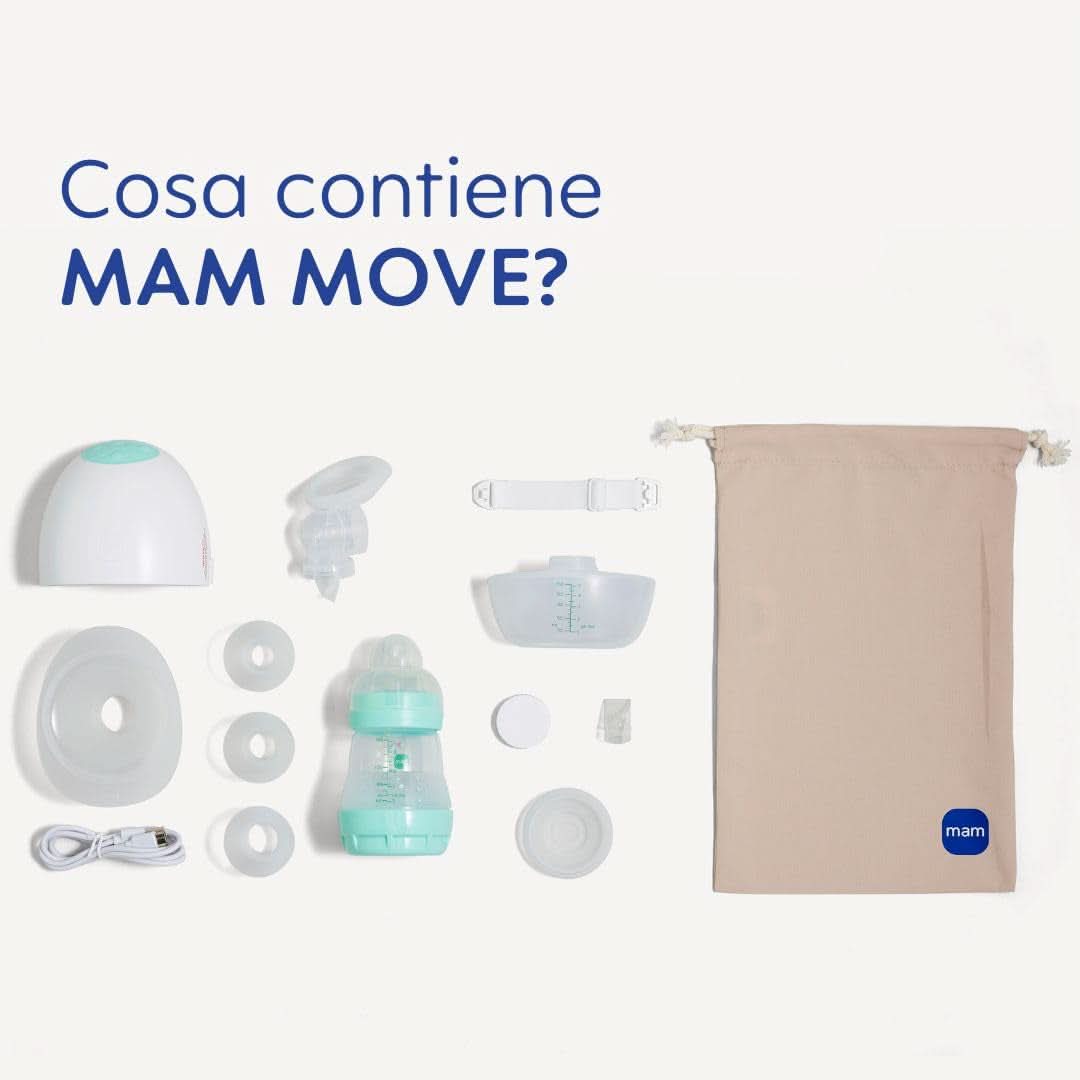 MAM Move Přenosná odsávačka mateřského mléka se 3 provozními režimy a 5 úrovněmi intenzity, silikonové pouzdro Skinsoft, nastavitelné na 4 velikosti Příslušenství Potraviny a kojení Bebe Naty Shop