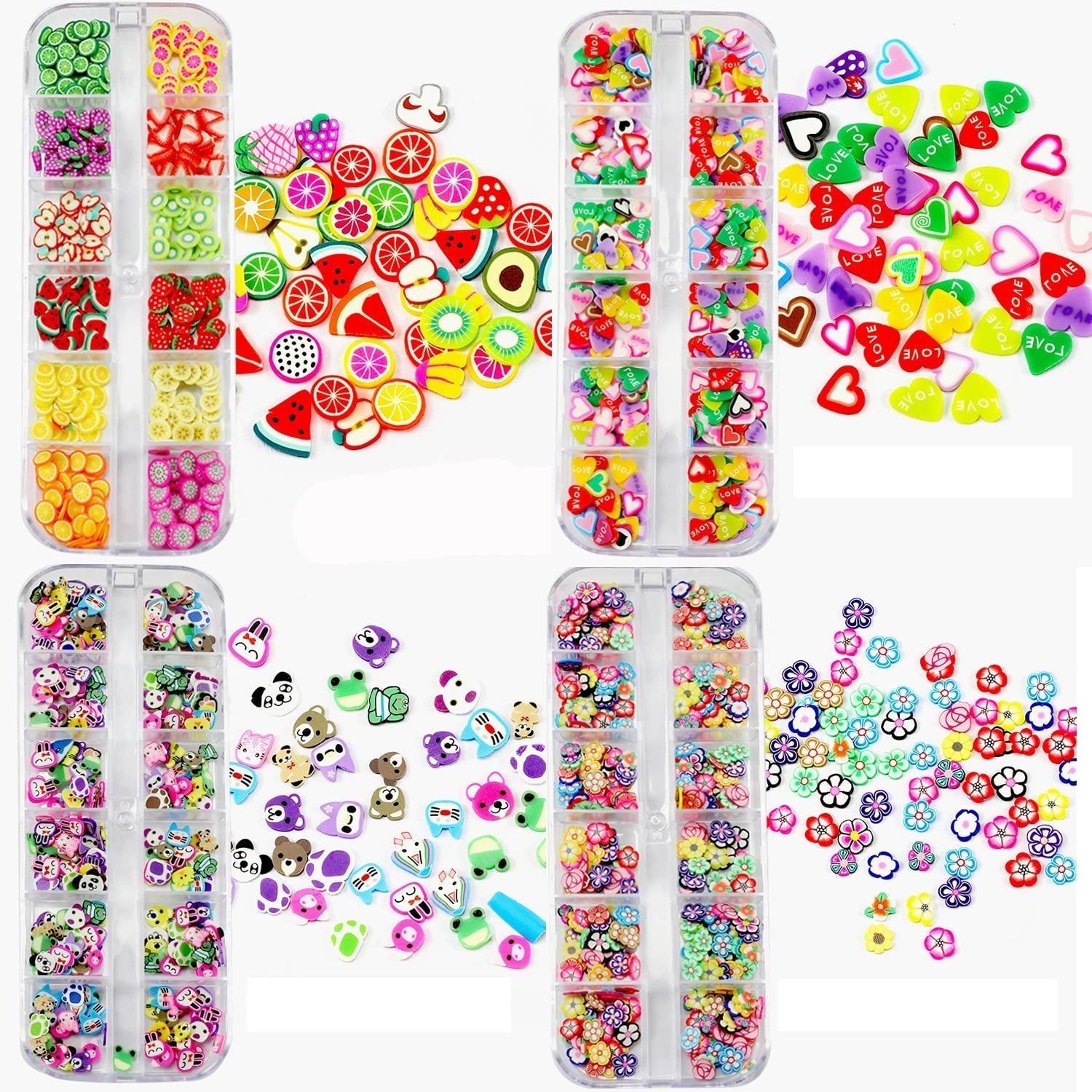 4 sada Nagel Obst Scheiben, Basicon Niedliche Obst Polymer Scheiben Obst Scheibe Nail Nagel 3D Obstscheibe Nail Art Slice Für DIY Liefert Maniküre Dekoration Schleim Zubehör Nageldekorationen, 4 Stile