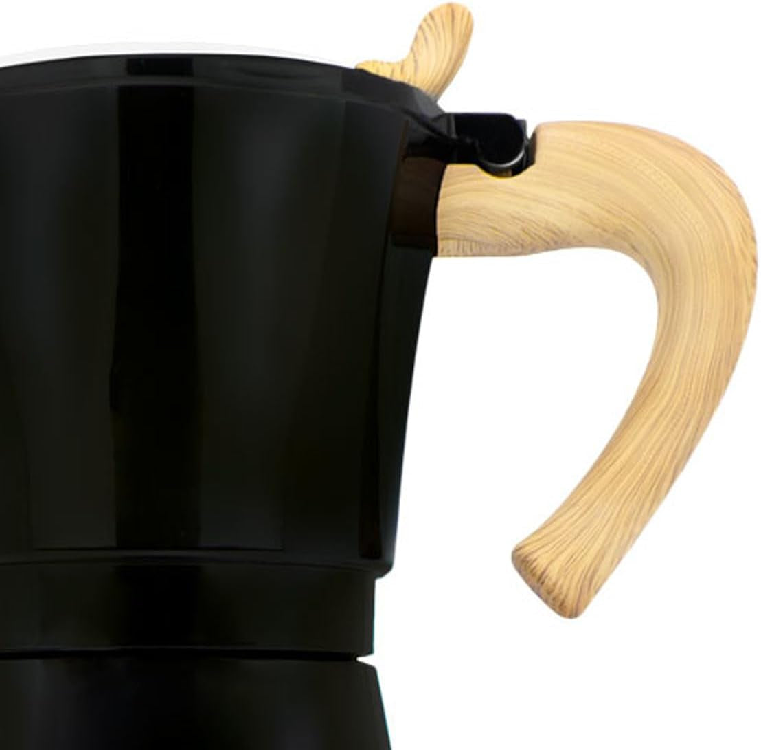 Italský elektrický kávovar Jocca Hliníkový přenosný ruční kávovar na 6 šálků s dřevěnou rukojetí ve stylu černé mocha