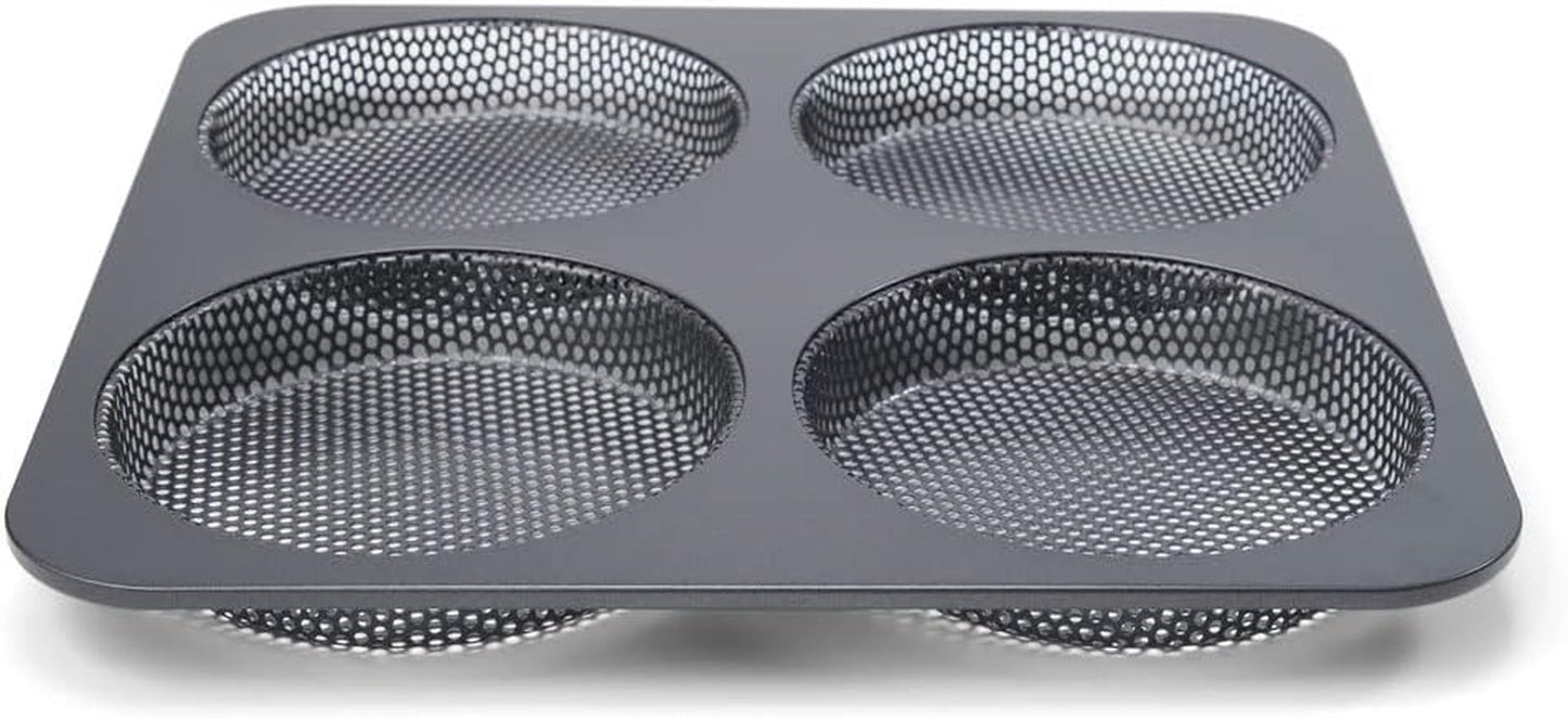 Hamburgerbrötchen, Perforiert, Antihaftbeschichte, 4 Runde Mulden Mit Je 12 Cm, Pfannengröße 28 X 28 Cm, 2,5 Cm Tief, Mittelgroß, Schwarz Formy a plechy na pečení Naty Shop