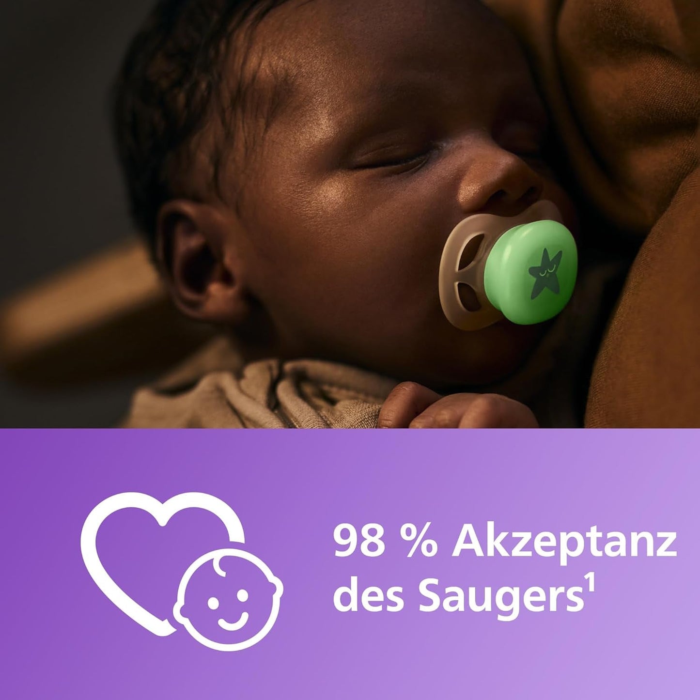 Noční dudlík Philips AVENT Ultra Start, ortodontický dudlík pro novorozence, zářící ve tmě, bez BPA, se sterilizační nádobkou, dvojité balení, měsíc, hvězda, SCF075/07