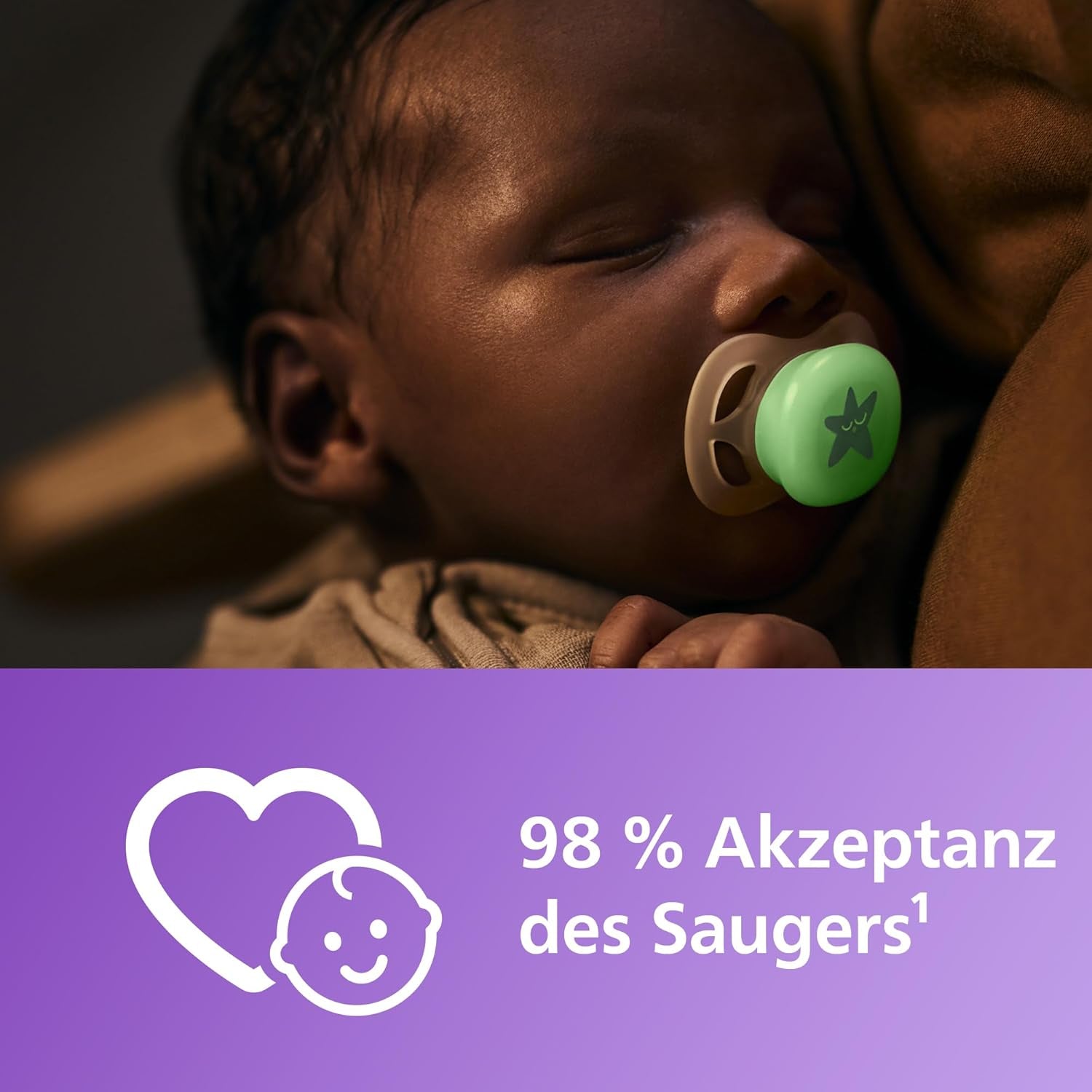 Noční dudlík Philips AVENT Ultra Start, ortodontický dudlík pro novorozence, zářící ve tmě, bez BPA, se sterilizační nádobkou, dvojité balení, měsíc, hvězda, SCF075/07