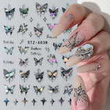 3D kovová samolepka na nehty Schwarz Schmetterling - Laser Pink Aurora Nagelaufkleber - Punk Butterfly Nail Art Stickers - Stříbrná samolepka na nehty - Nageldesign Zubehör
