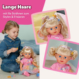 BABY born Carla - 43 cm panenka - kvalitní blond vlasy s pramínky - nejsou potřeba baterie - vhodné pro děti od 4 let - obsahuje 7 doplňků, růžová