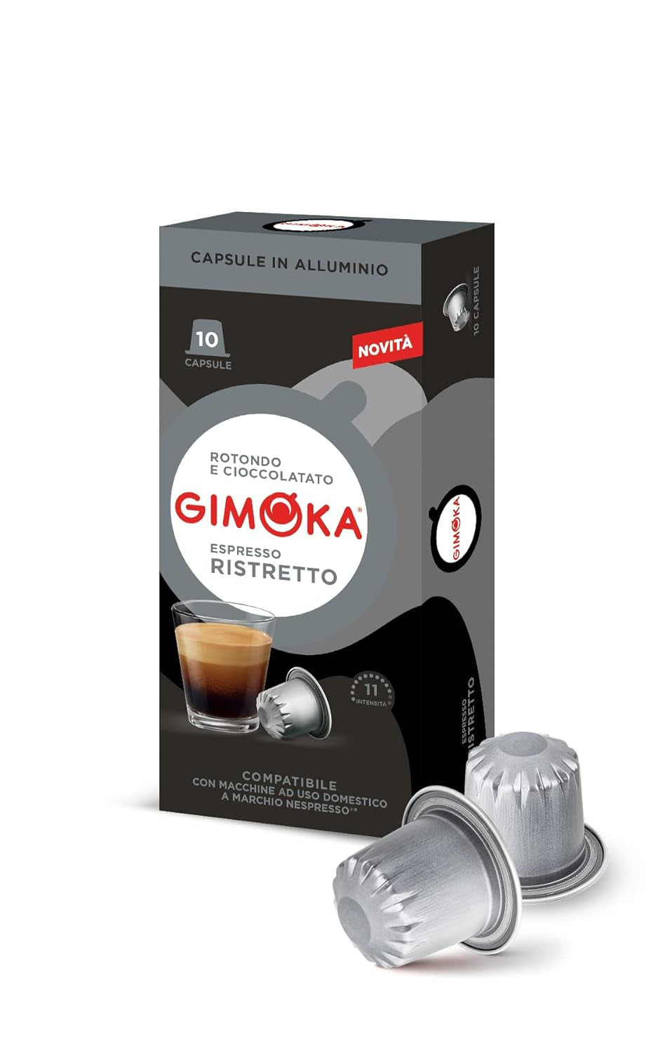 Gimoka Kaffeekapseln Espresso Ristretto, Intensität 11/13-100 Kapsel aus Aluminium - Kompatibilní s Nespresso* Haushalts-Espressomaschinen - 100 Stück (10 x 10 Getränke) - Hergestellt v Itálii